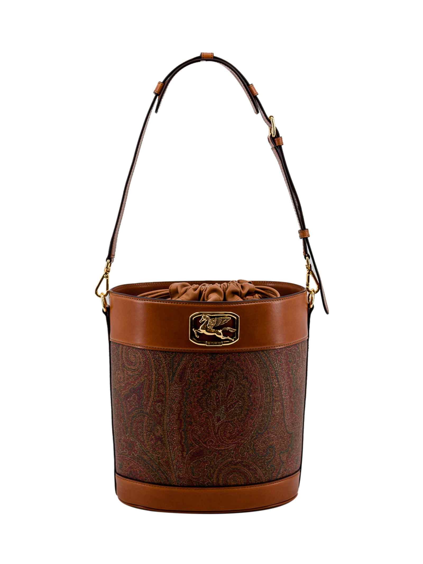 Etro Calf-leather-cotton Blend Paisley Print Bucket Bag
