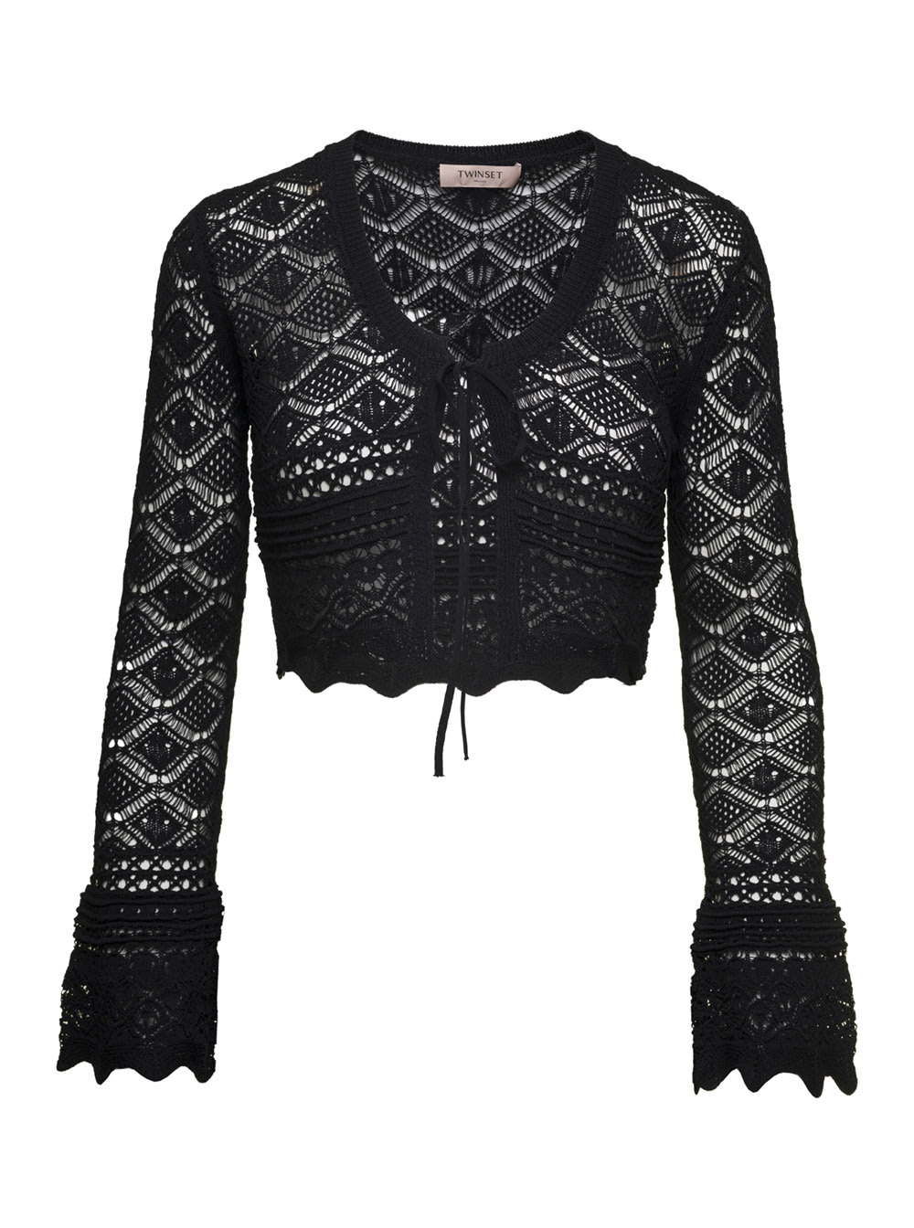 Shop Twinset Black Sweater With Open Knit Work In Viscose Blend Woman