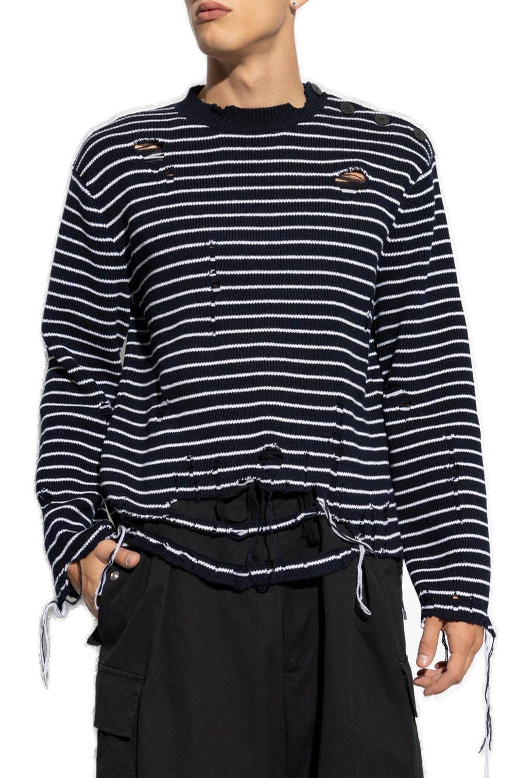 Shop Alexander Mcqueen Striped Distressed Crewneck Jumper In Blue/white