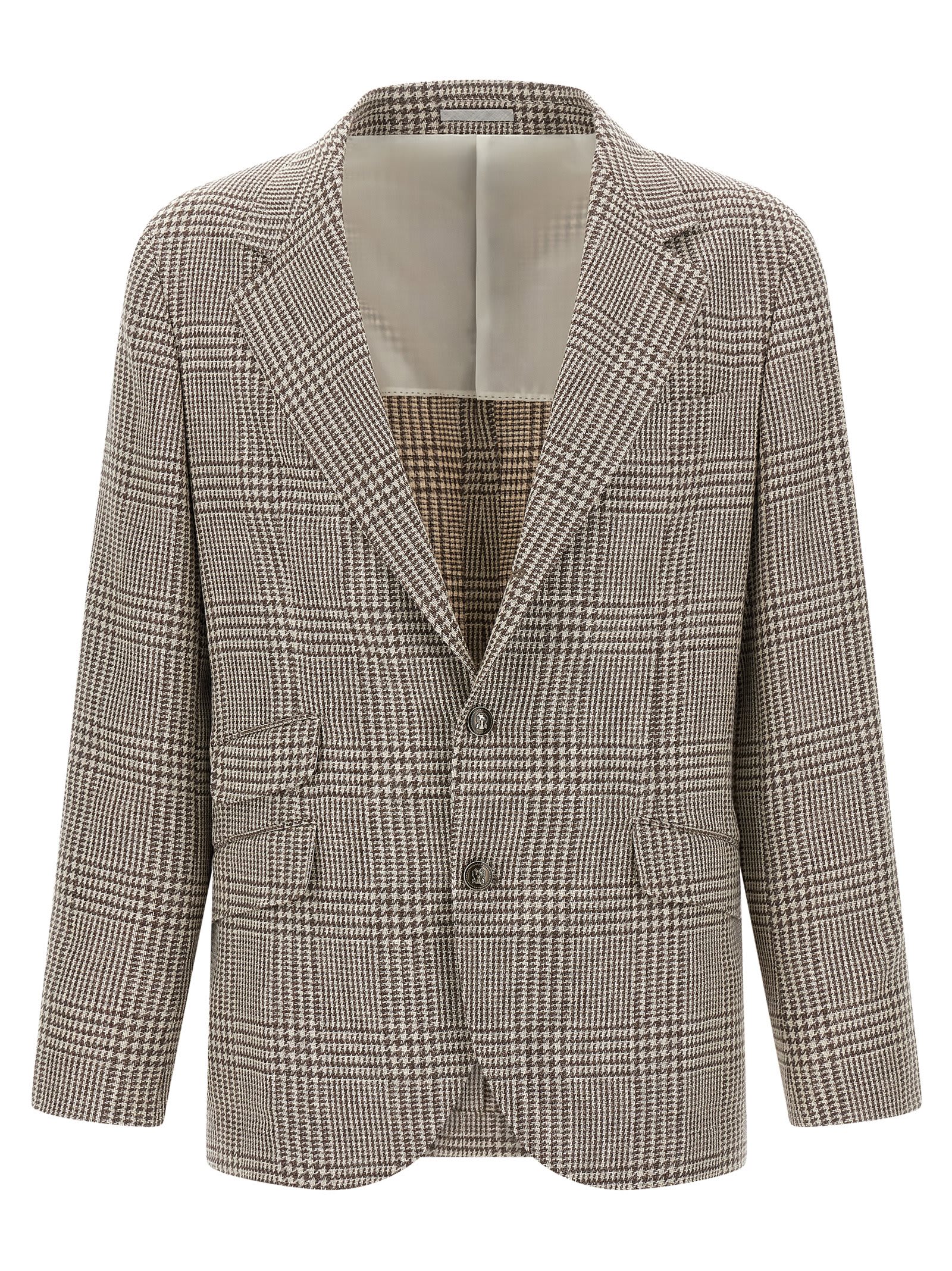 Brunello Cucinelli Houndstooth Check Single-breasted Blazer In Neutral