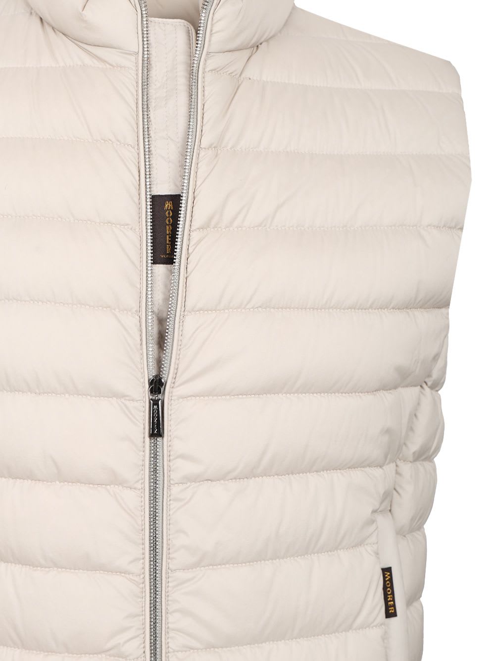 Moorer Quilted High Collar Sleeveless Jacket With Pockets In Beige