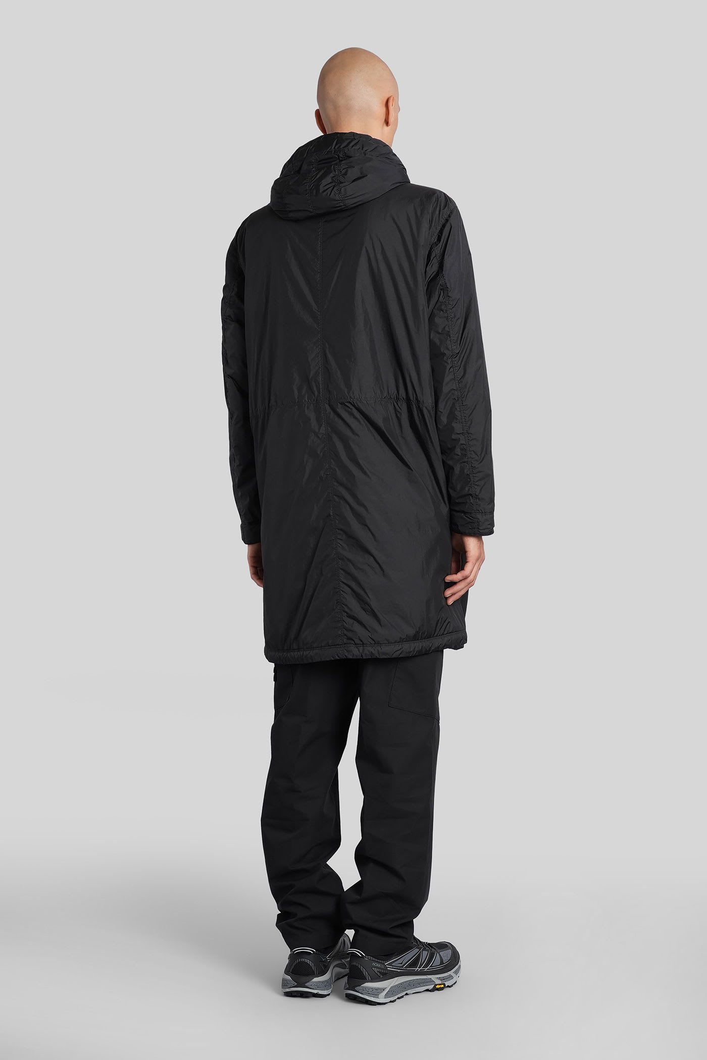 Stone Island Long Down Jacket In Black