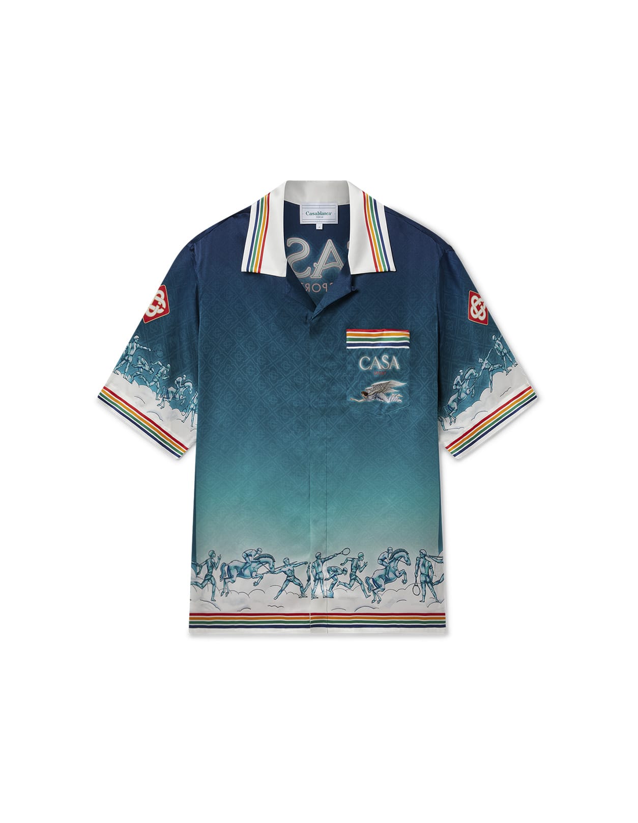 Shop Casablanca La Déesse Du Stade Silk Shirt In Blue