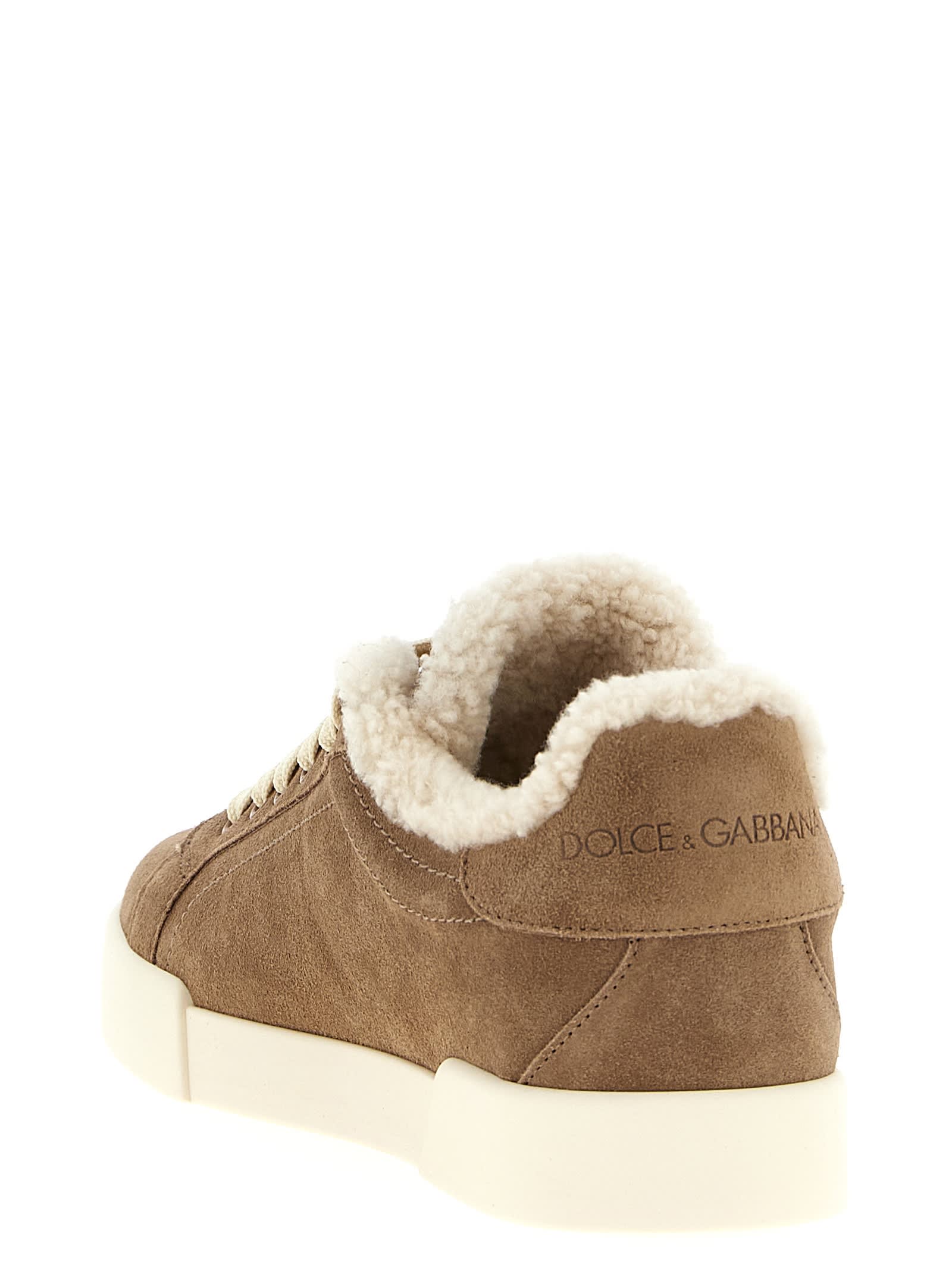 Dolce & Gabbana Suede Sneakers With Shearling Lining Shoes In Brown