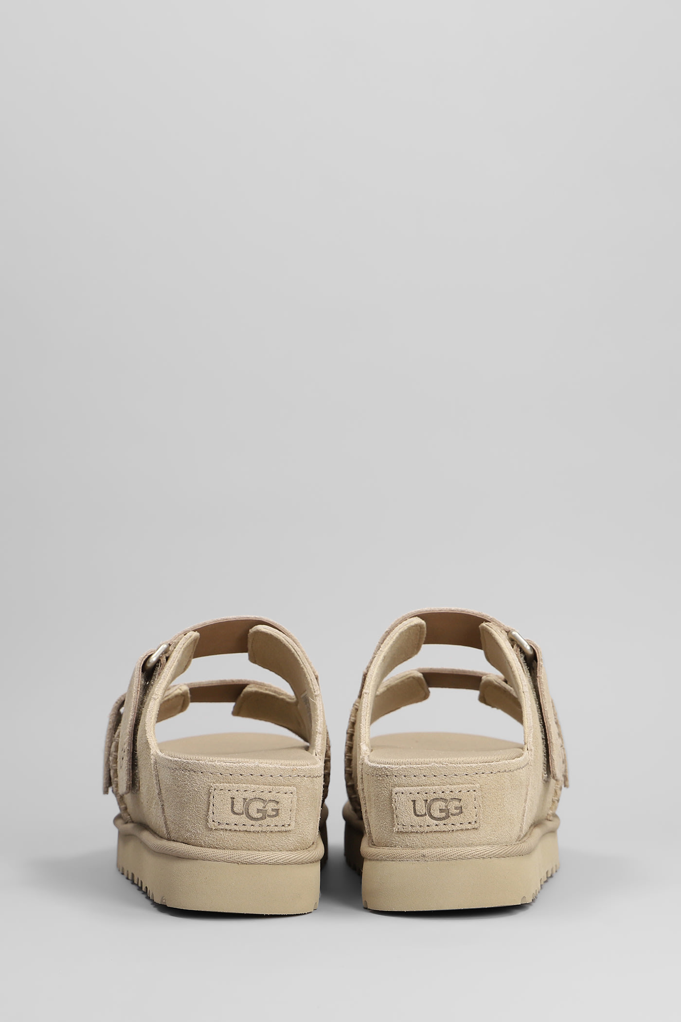 UGG GOLDENSTAR HI SLIPPER-MULE IN BEIGE SUEDE