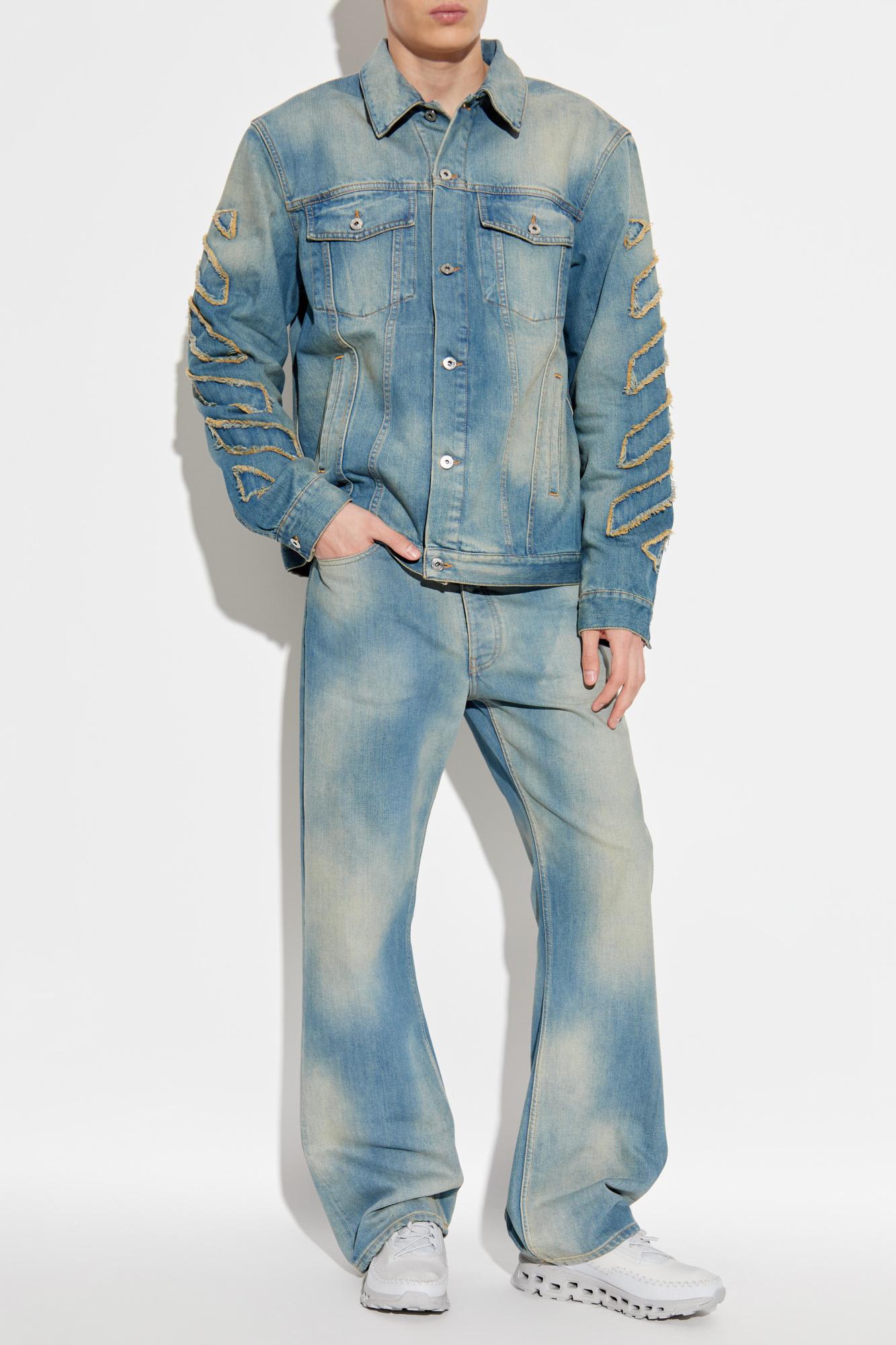Off-white Diagonal Raw Patch Denim Jacket In Blue