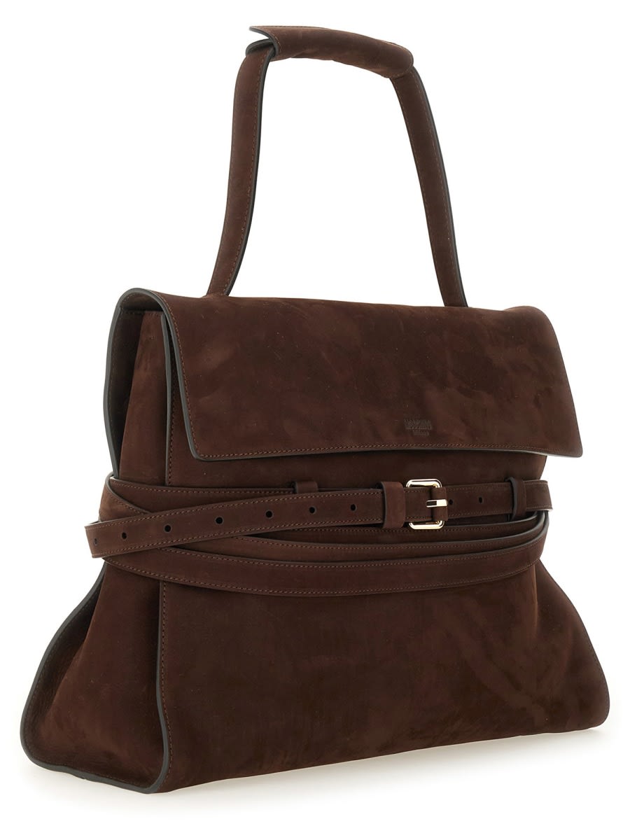 Moschino Buckle Nubuck Leather Tote Bag In Brown