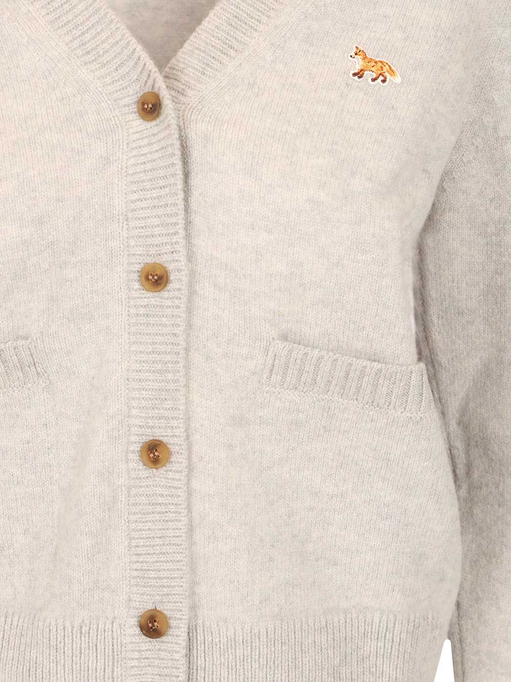 Maison Kitsuné Baby Fox Lambswool Boxy Cardigan Knitwear Grey In Black