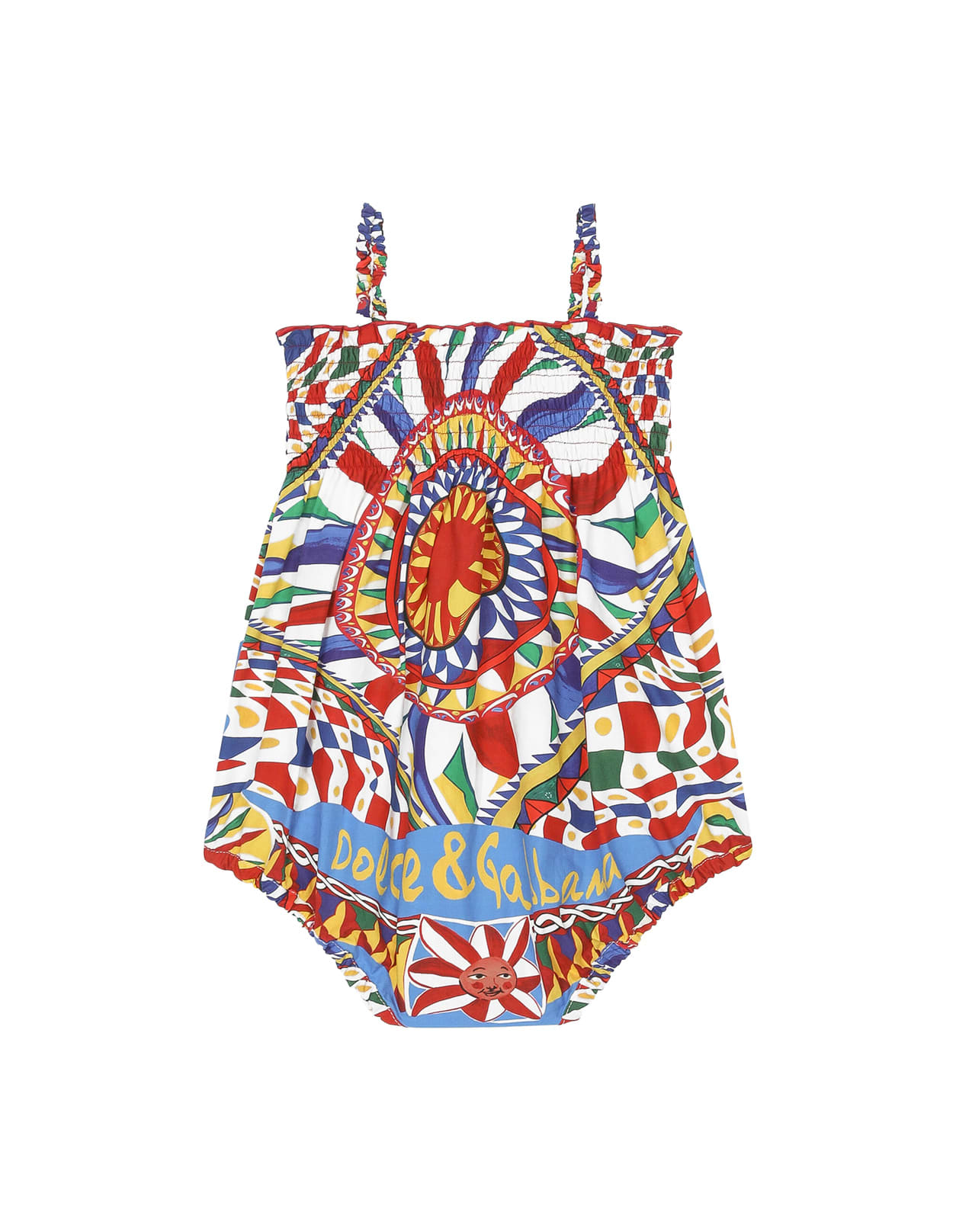 Shop Dolce & Gabbana Cart Print Poplin Romper In Multicolour