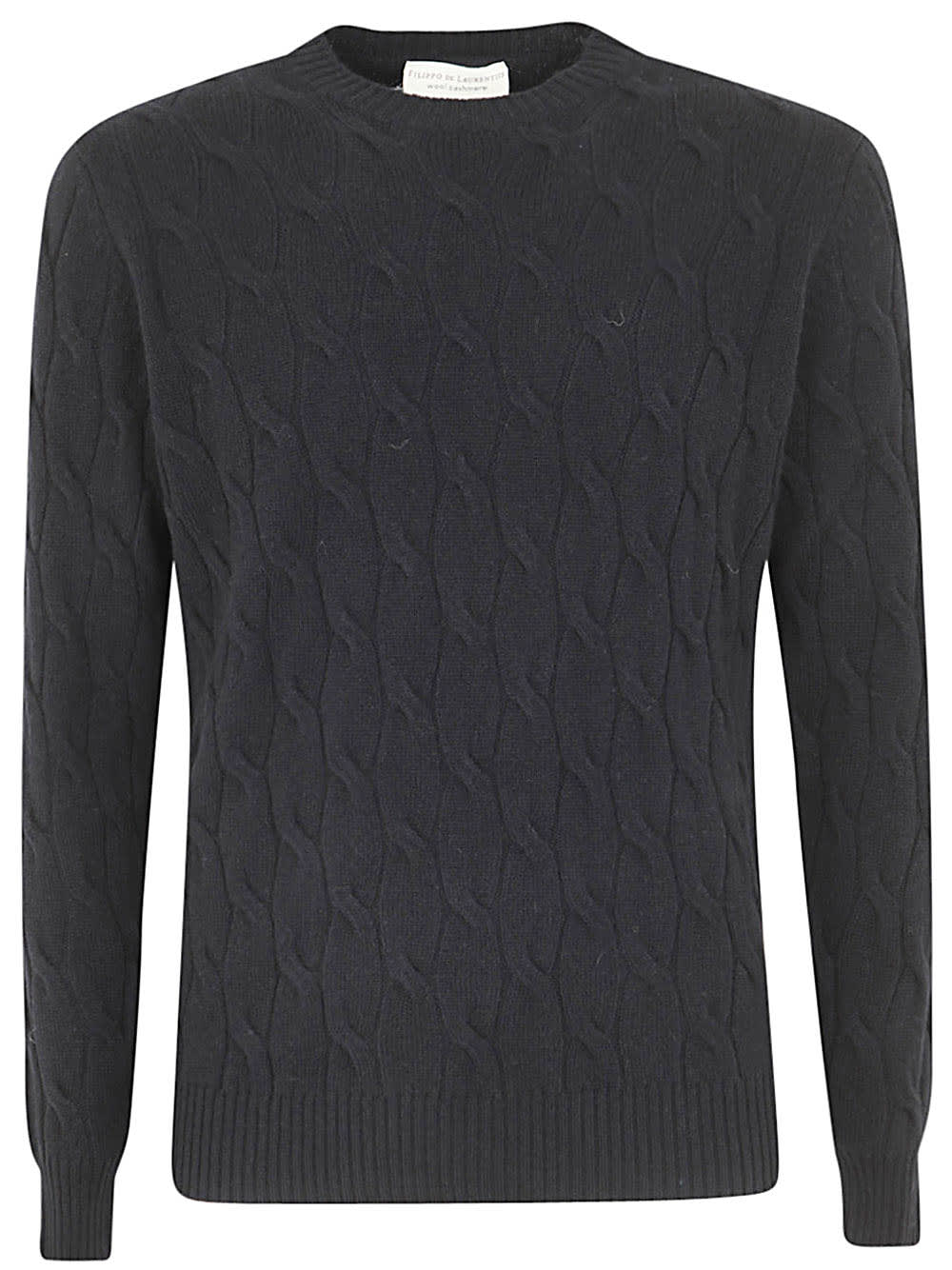 Shop Filippo De Laurentiis Wool Cashmere Long Sleeves Crew Neck Sweater With Braid In Black