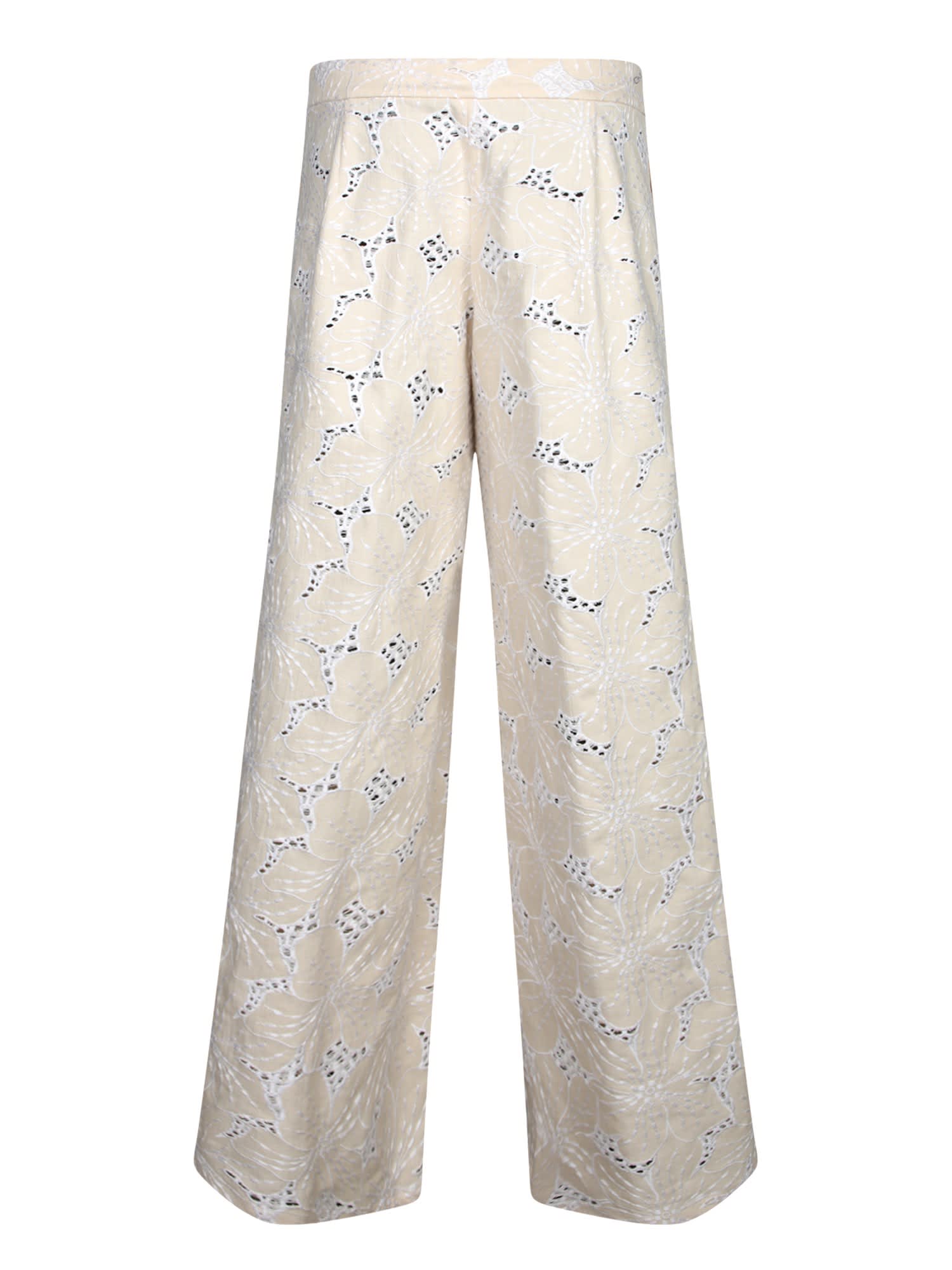 GENNY FLORAL BEIGE WIDE LEG PANTS 