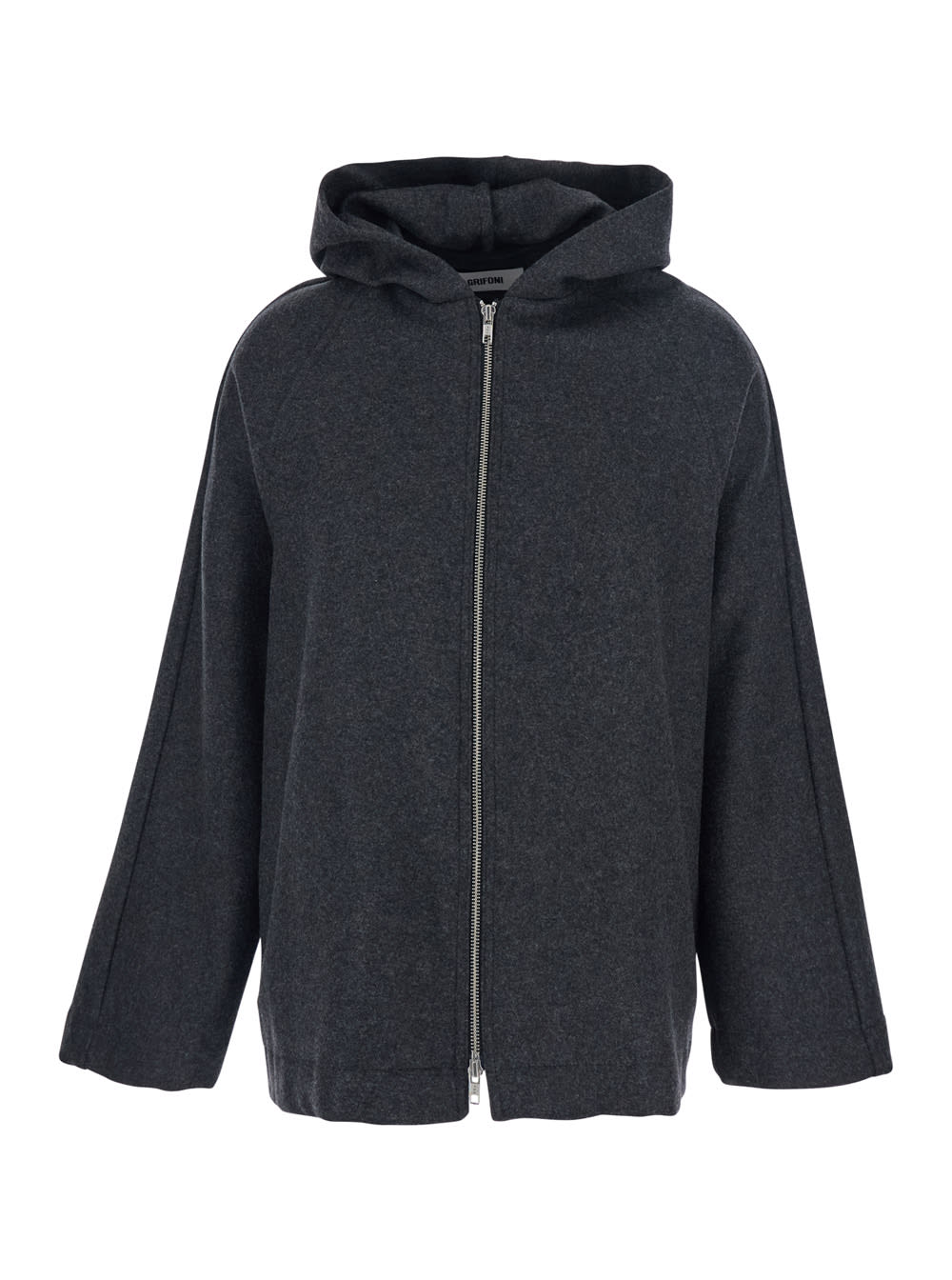 Mauro Grifoni Grey Jacket With Fixed Hood And Zip-up Fastening In Wool Blend Woman In Black