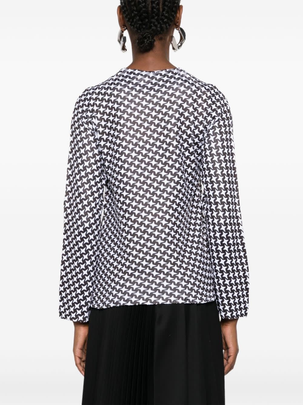 Comme Des Garçons Fine Ribbed Star Print Round Neck Top In Black