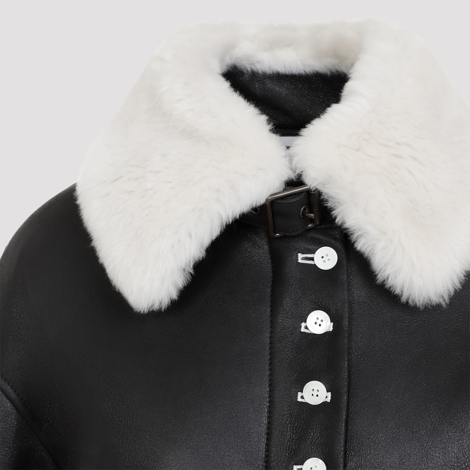 Shop Loewe Shearling Jacket In White Black