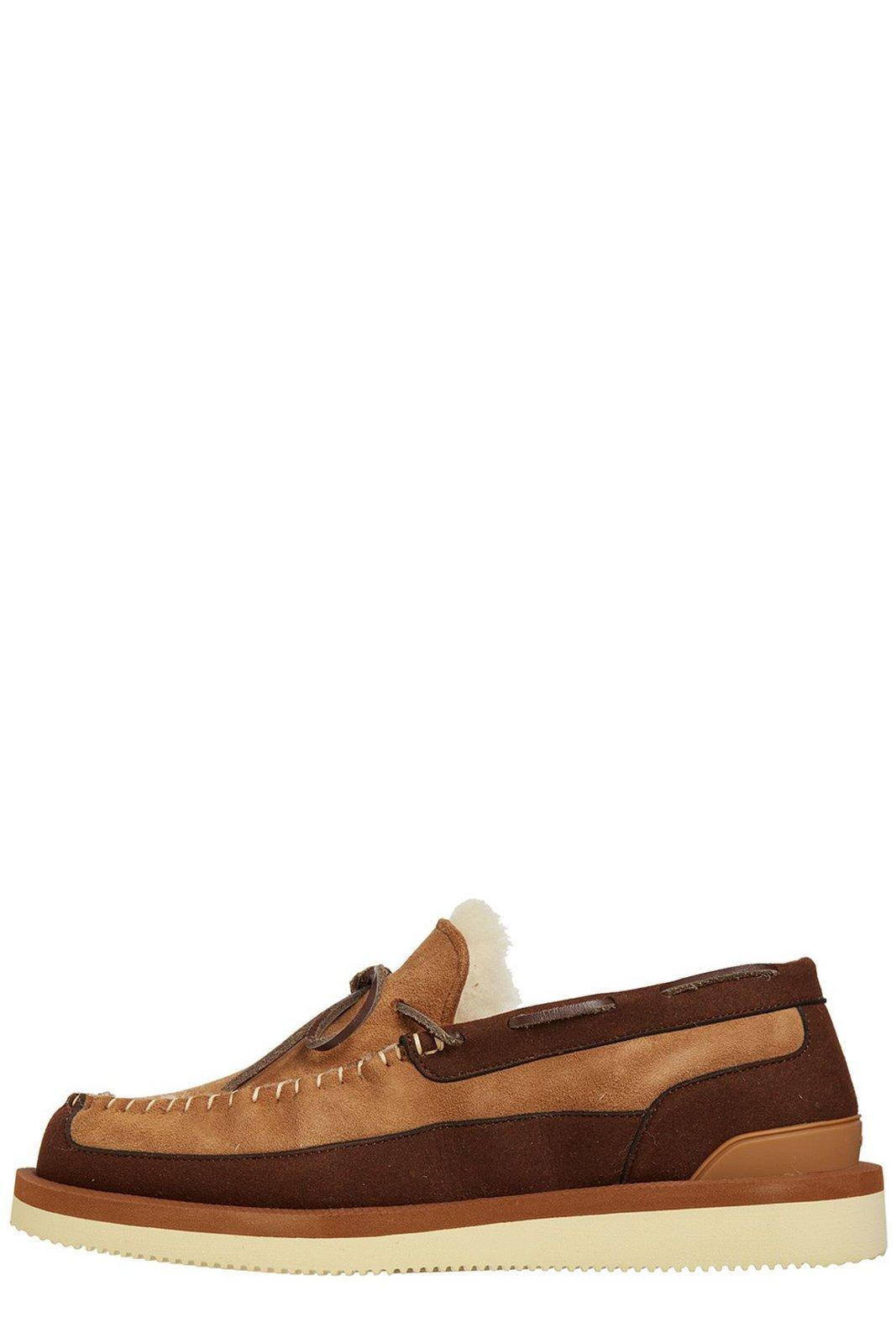 Shop Suicoke Shearling-lined Round Toe Loafers In Brown