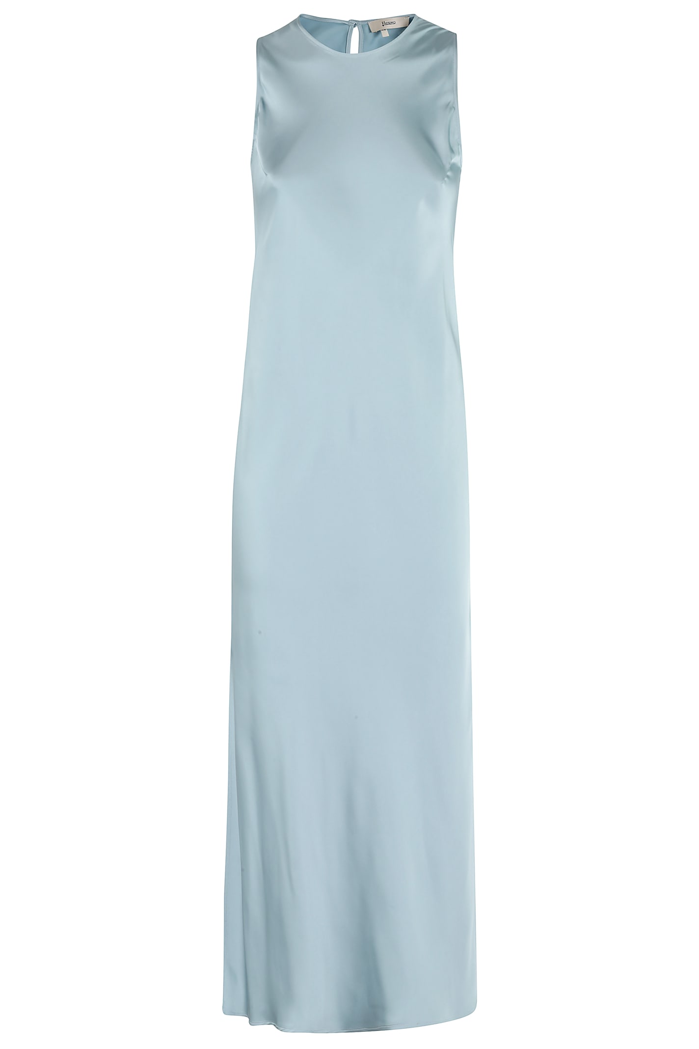 Blue Sleeveless Crewneck Dress With Side Single Slit In Tech Fabric Woman