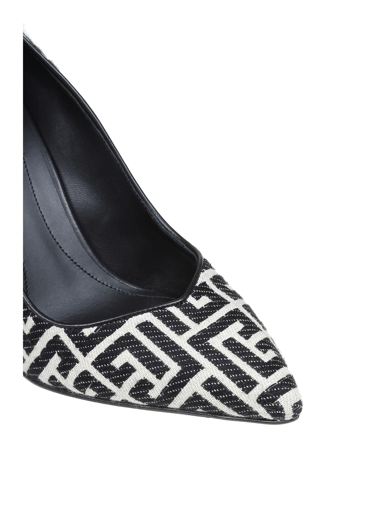 Shop Balmain Pump Decollete In Monogram Fabric In Ivoire/noir