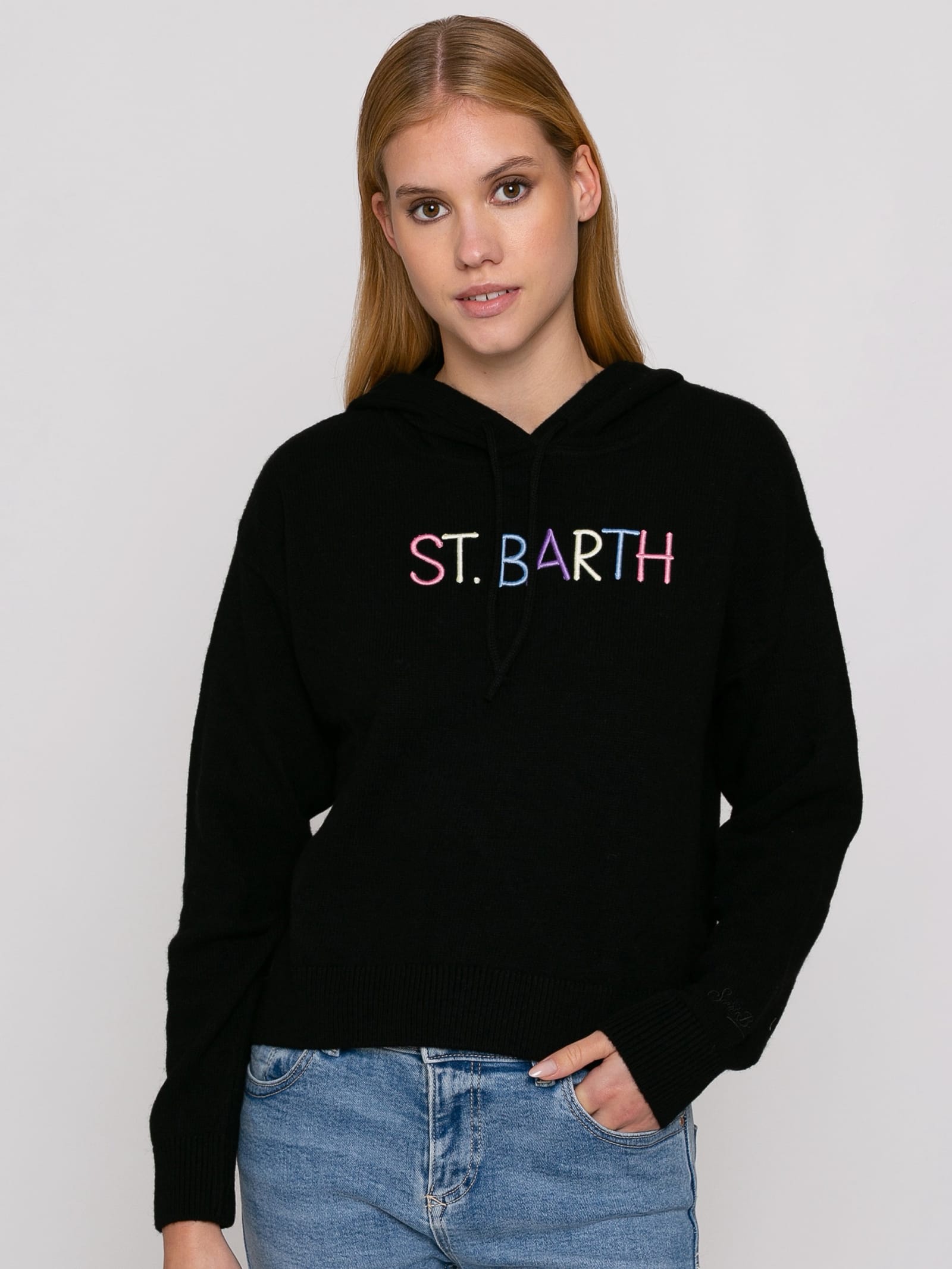 Cropped Knit Hoodie With St. Barth Embroidery