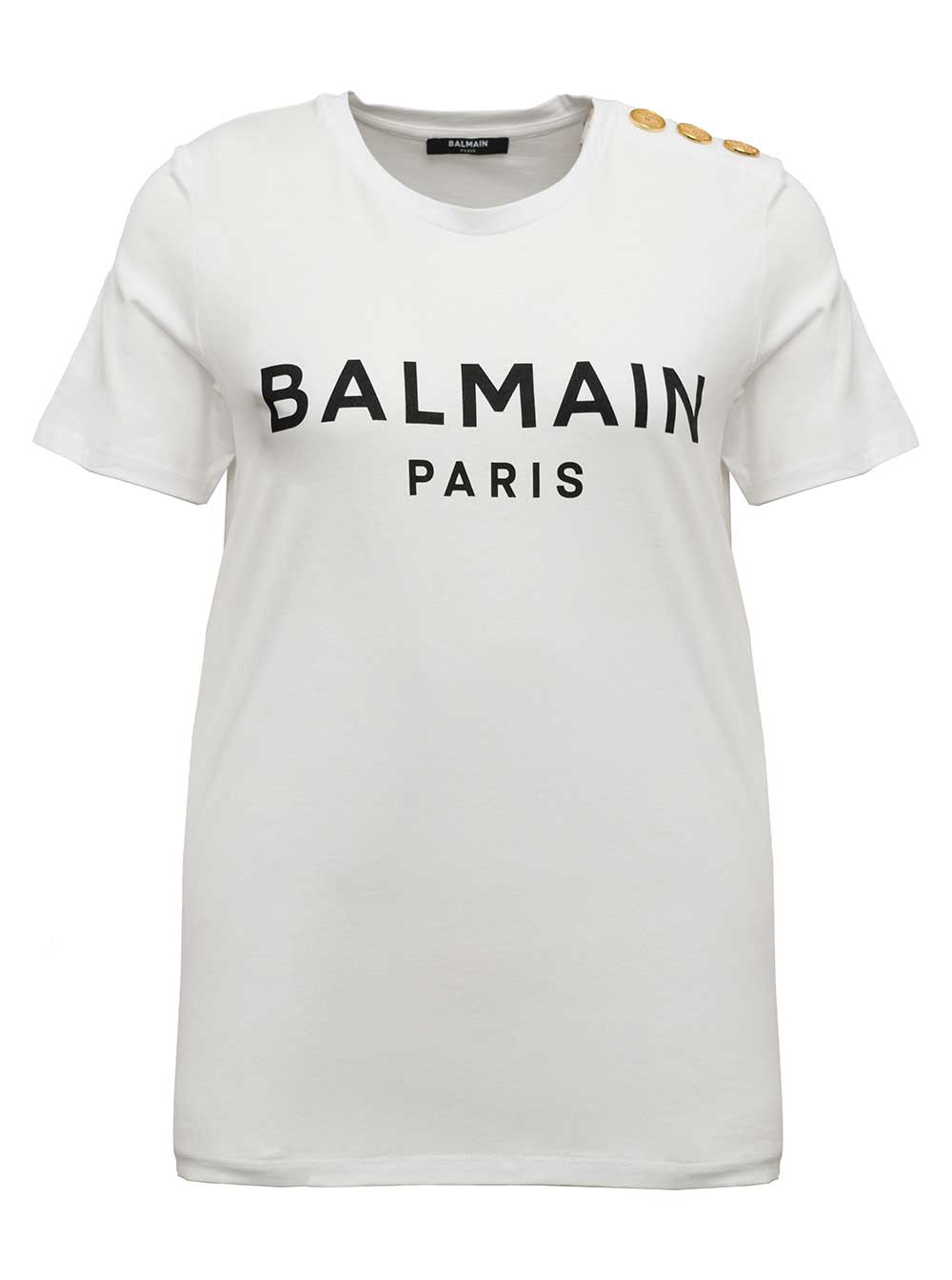 Balmain White Organic Cotton T-shirt With Logo Balmain Woman