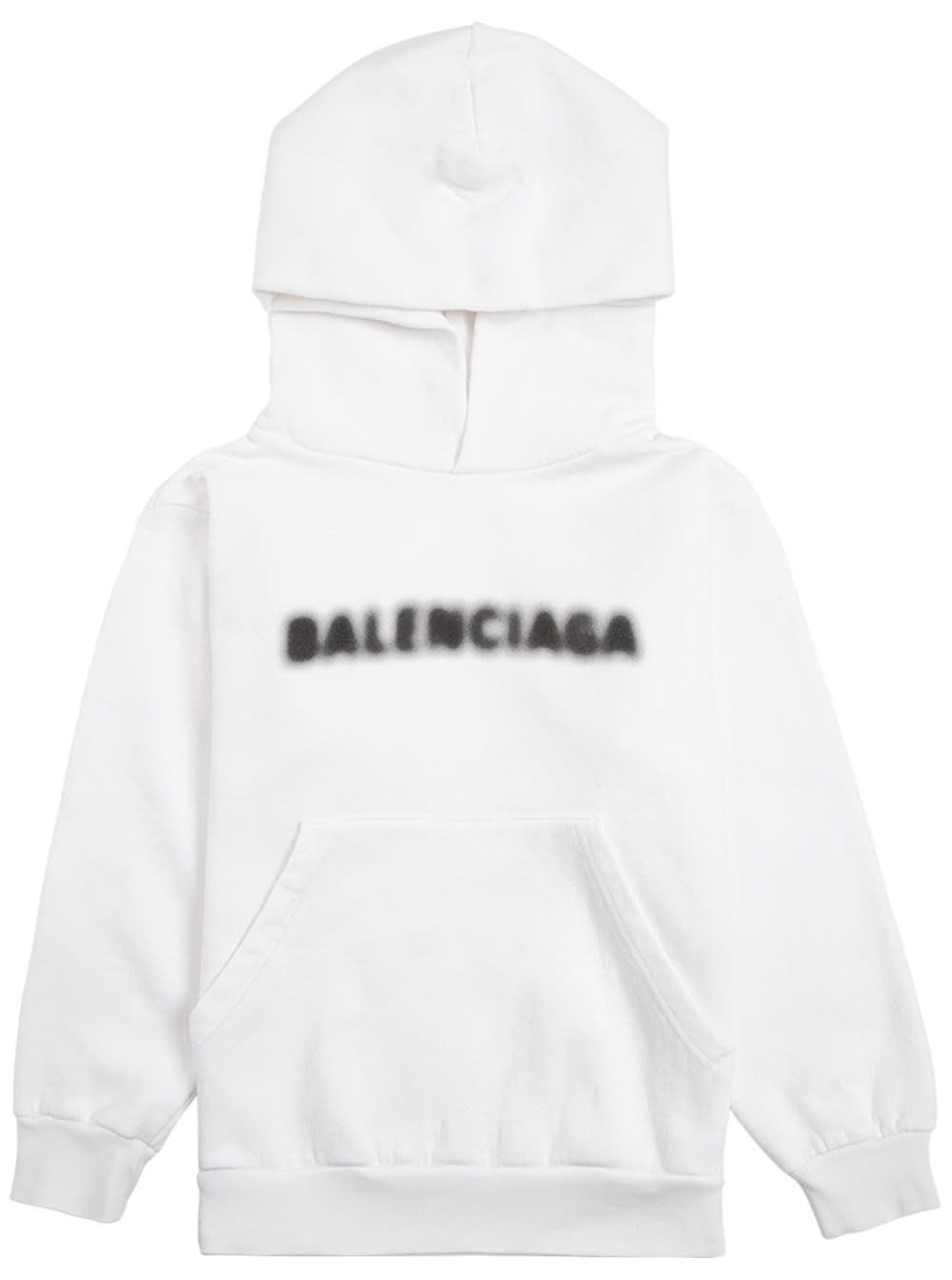 Balenciaga White Jersey Hoodie With Logo Print