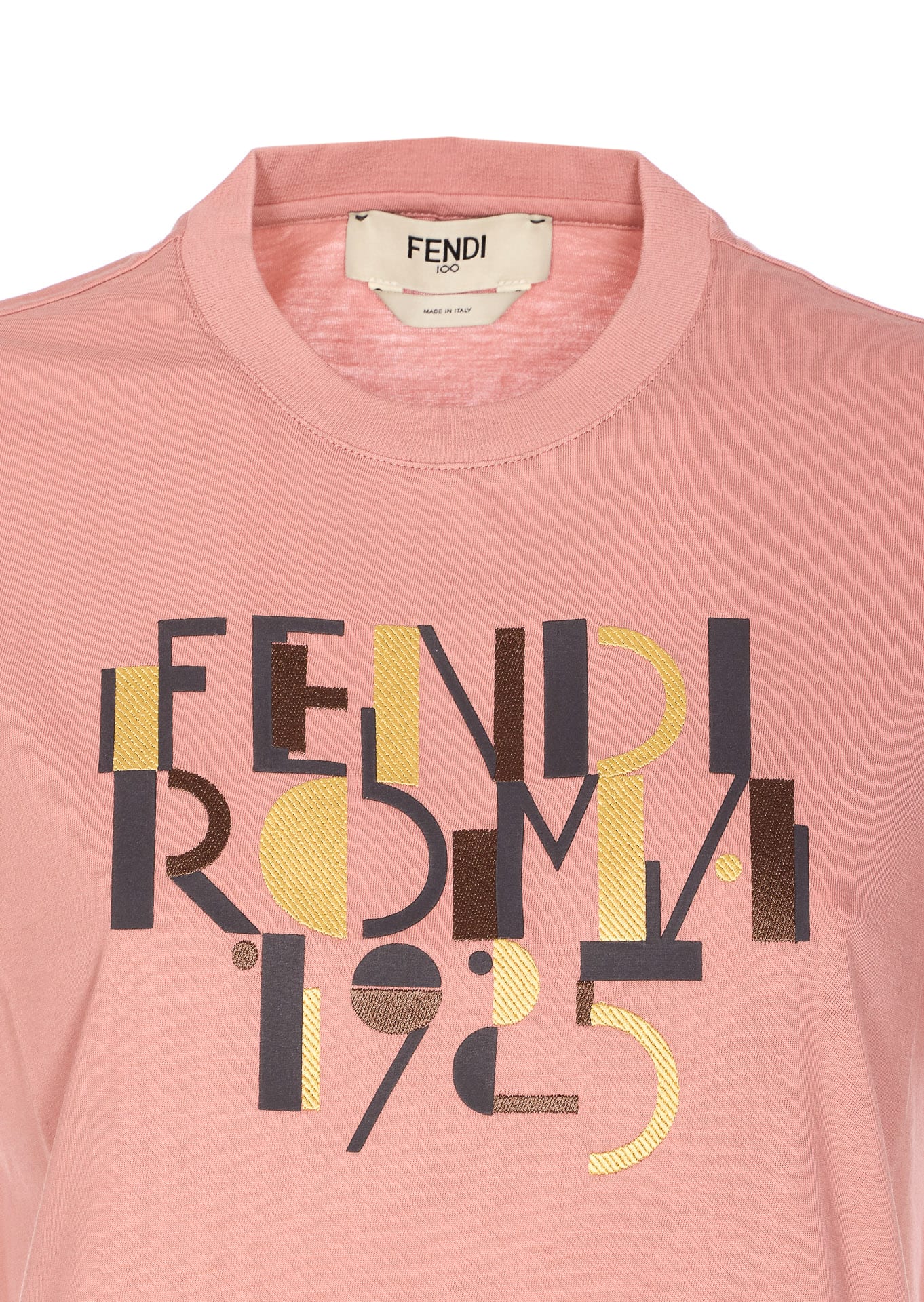 Fendi Pink Cotton T-shirt With Logo Print Women In Multi
