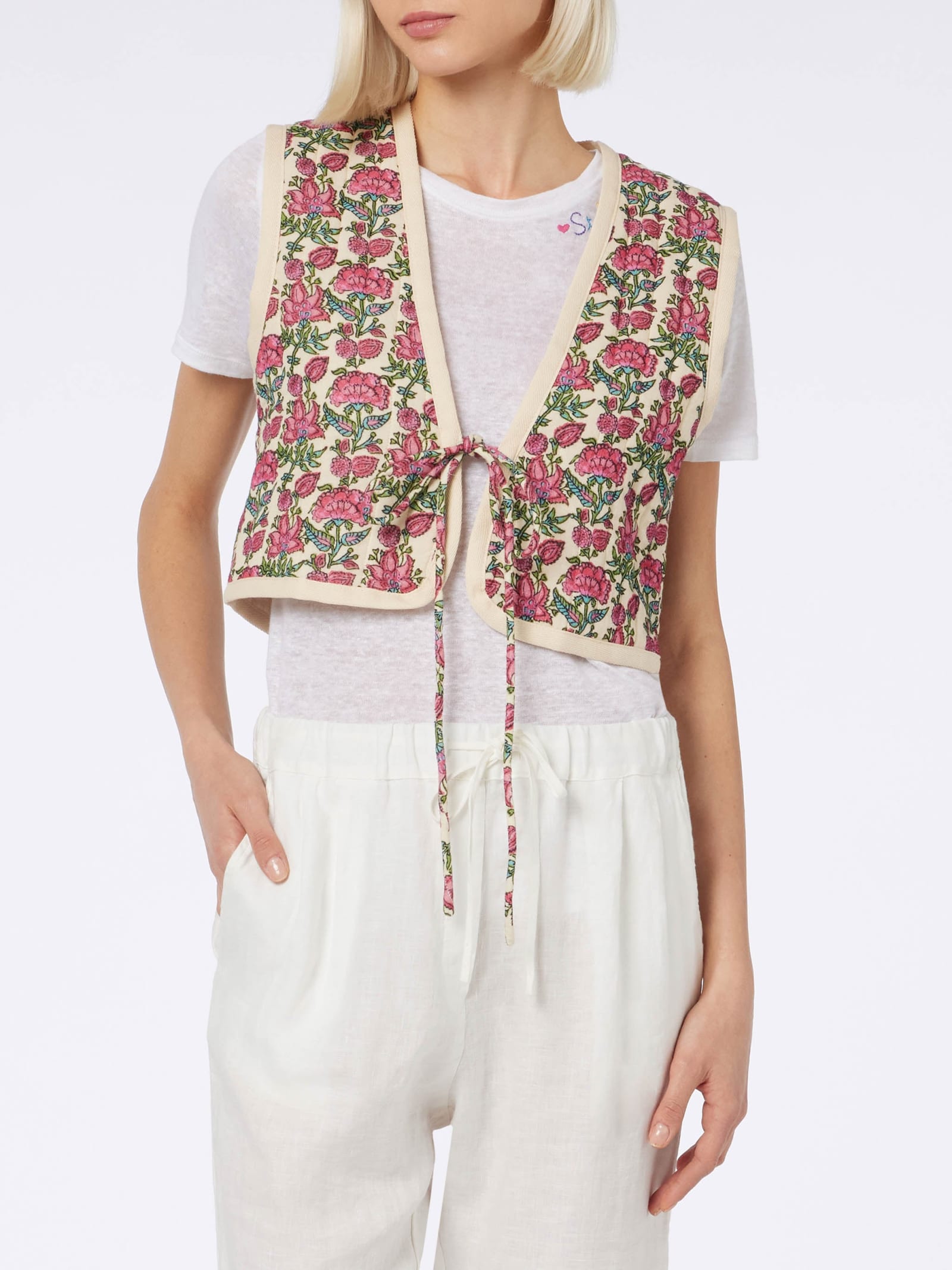 Mc2 Saint Barth Woman Embroidered Padded Vest In White