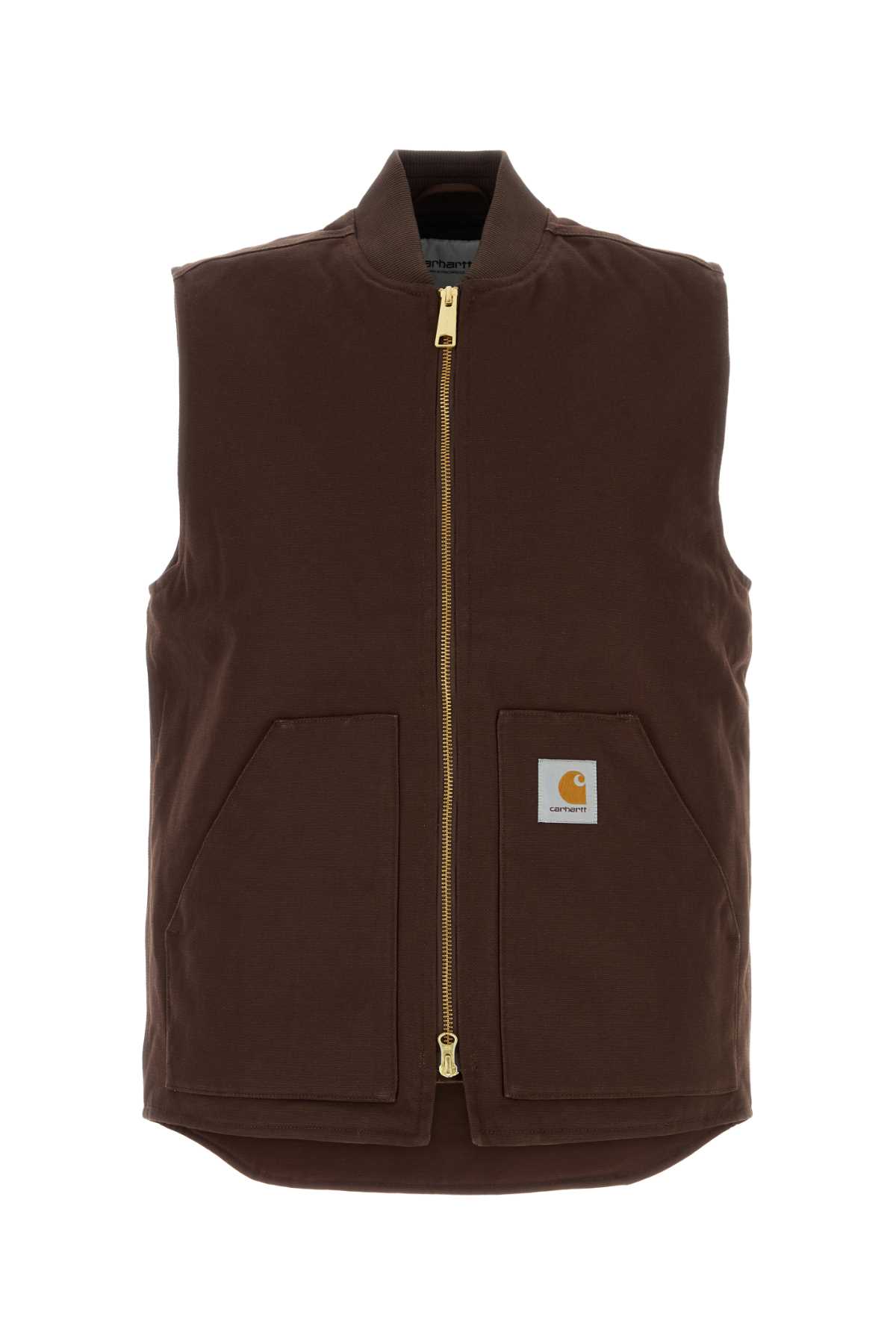 Carhartt Stylish Vest With Ribbed Collar And Front Pockets In Brown