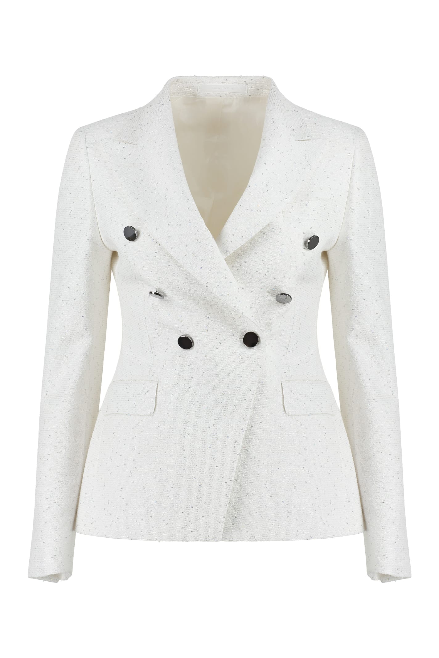 Shop Tagliatore J-alicya Sequin Double Breasted Blazer In White