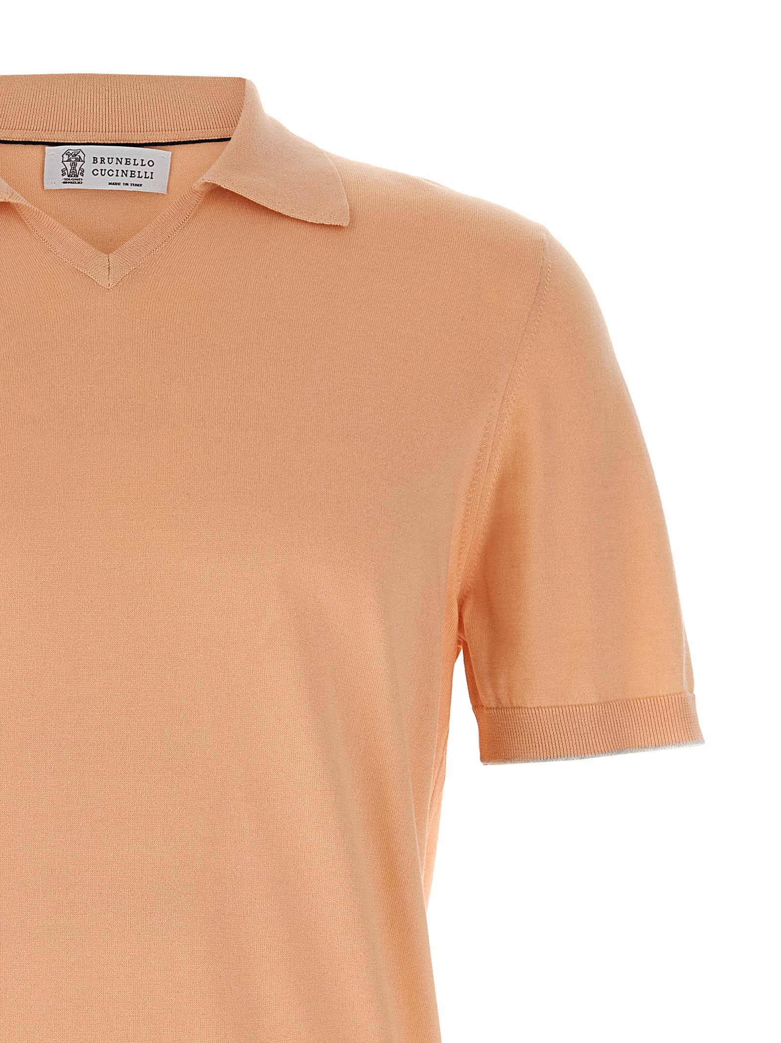 Brunello Cucinelli Collared Polo Shirt Ribbed Texture In Pink