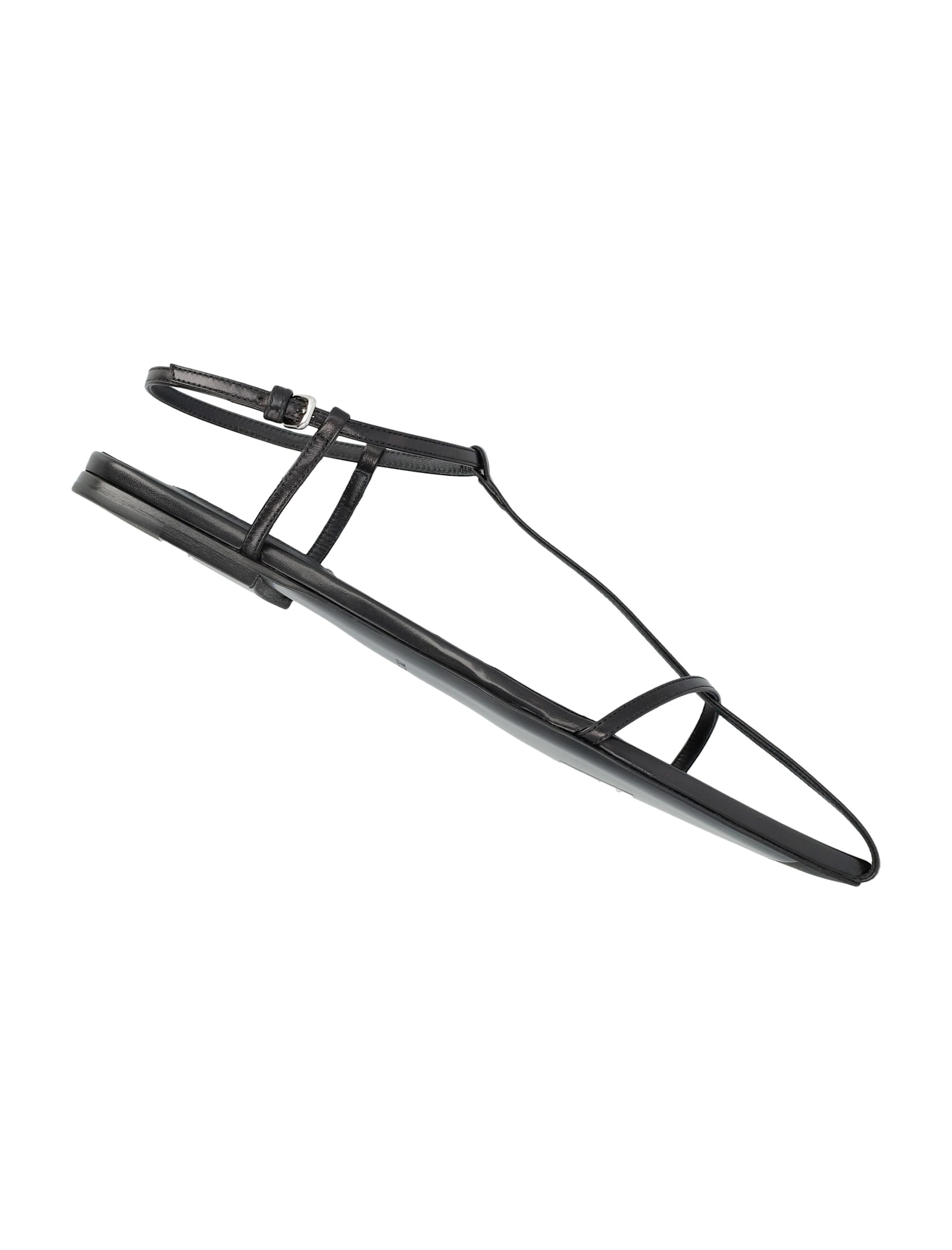 Jil Sander Leather Sandals Flat Sole Pointed Toe In Black