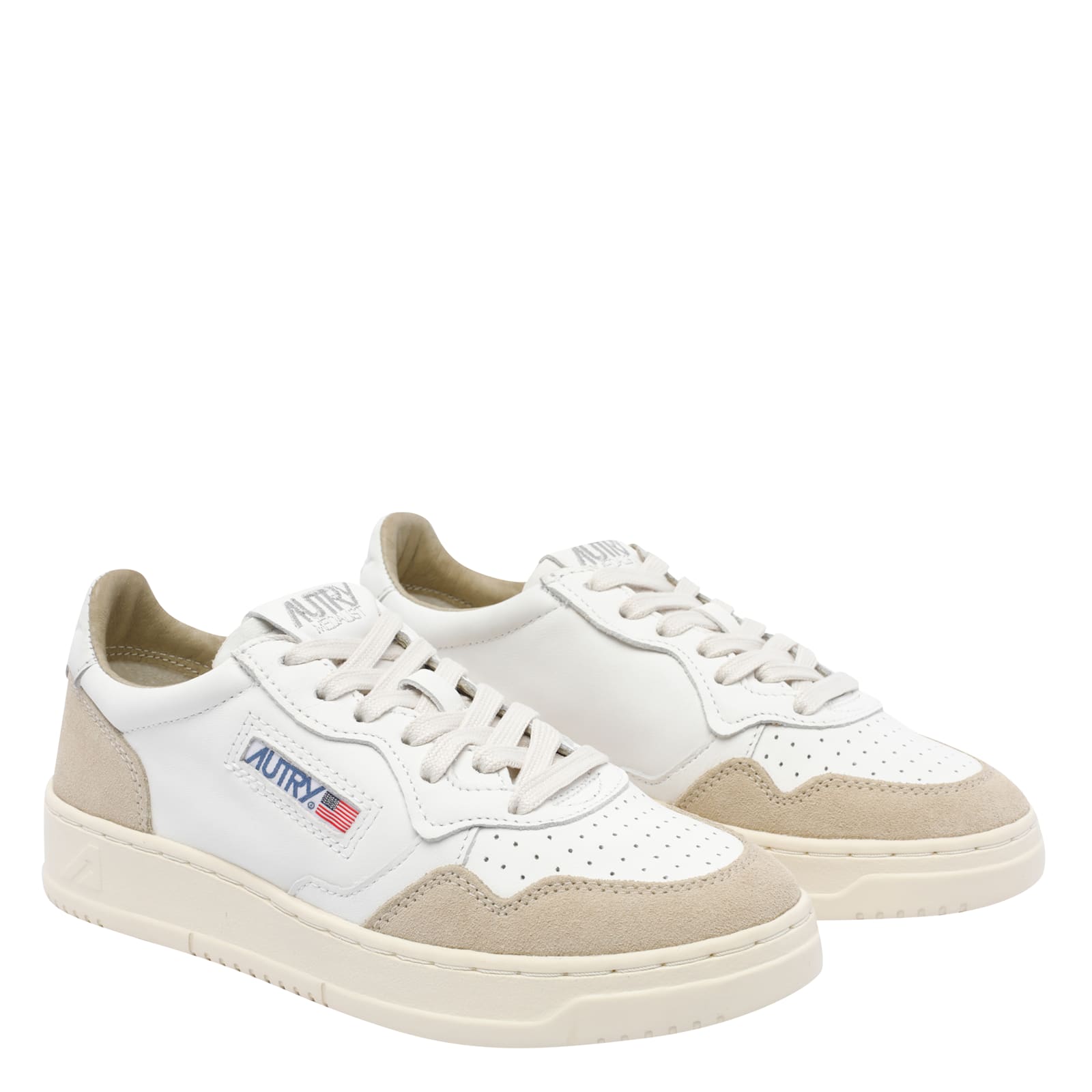 Autry Low-top Sneakers With Smooth Leather And Suede Accents In Sand