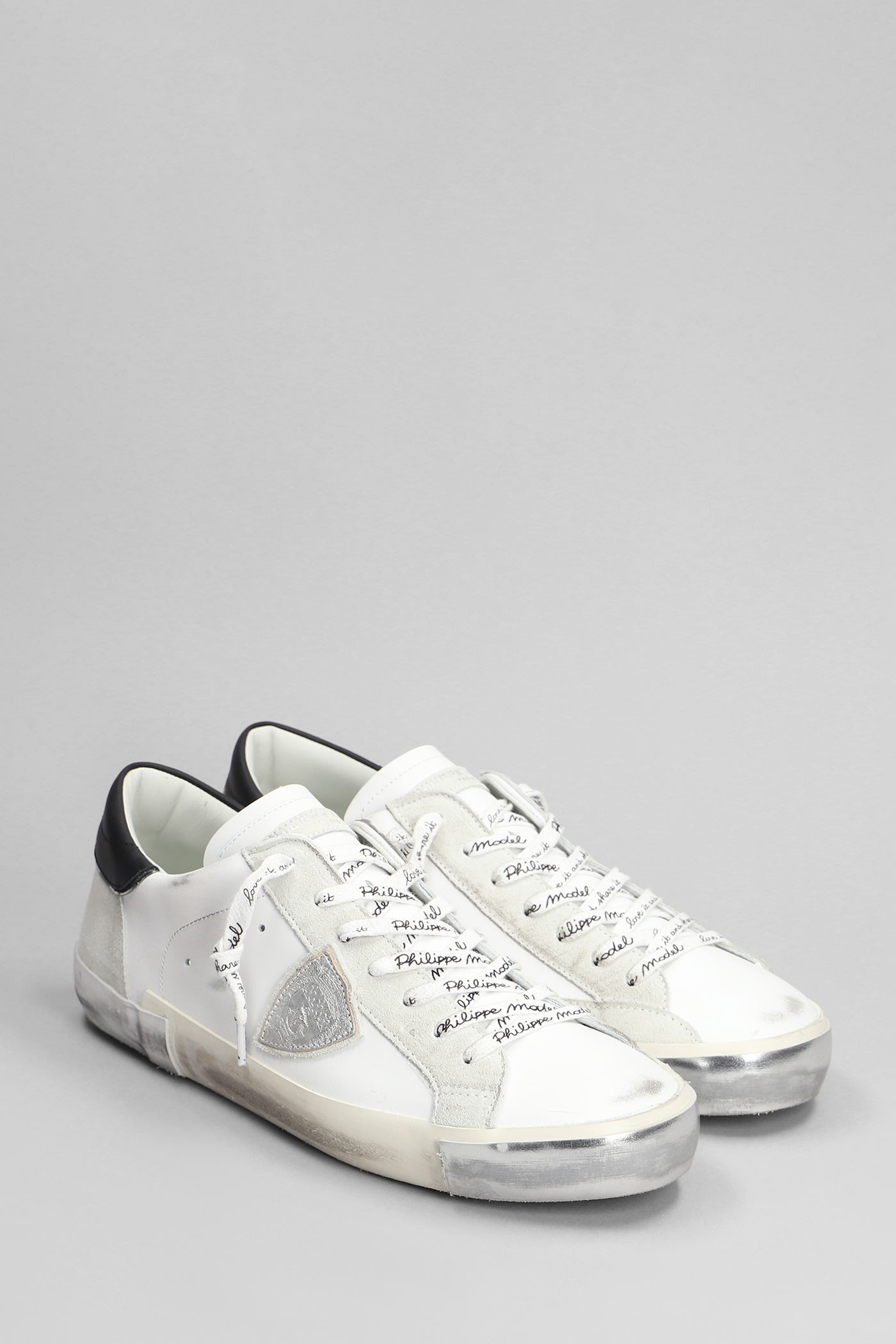 Shop Philippe Model Prsx Low Sneakers In White Suede And Leather
