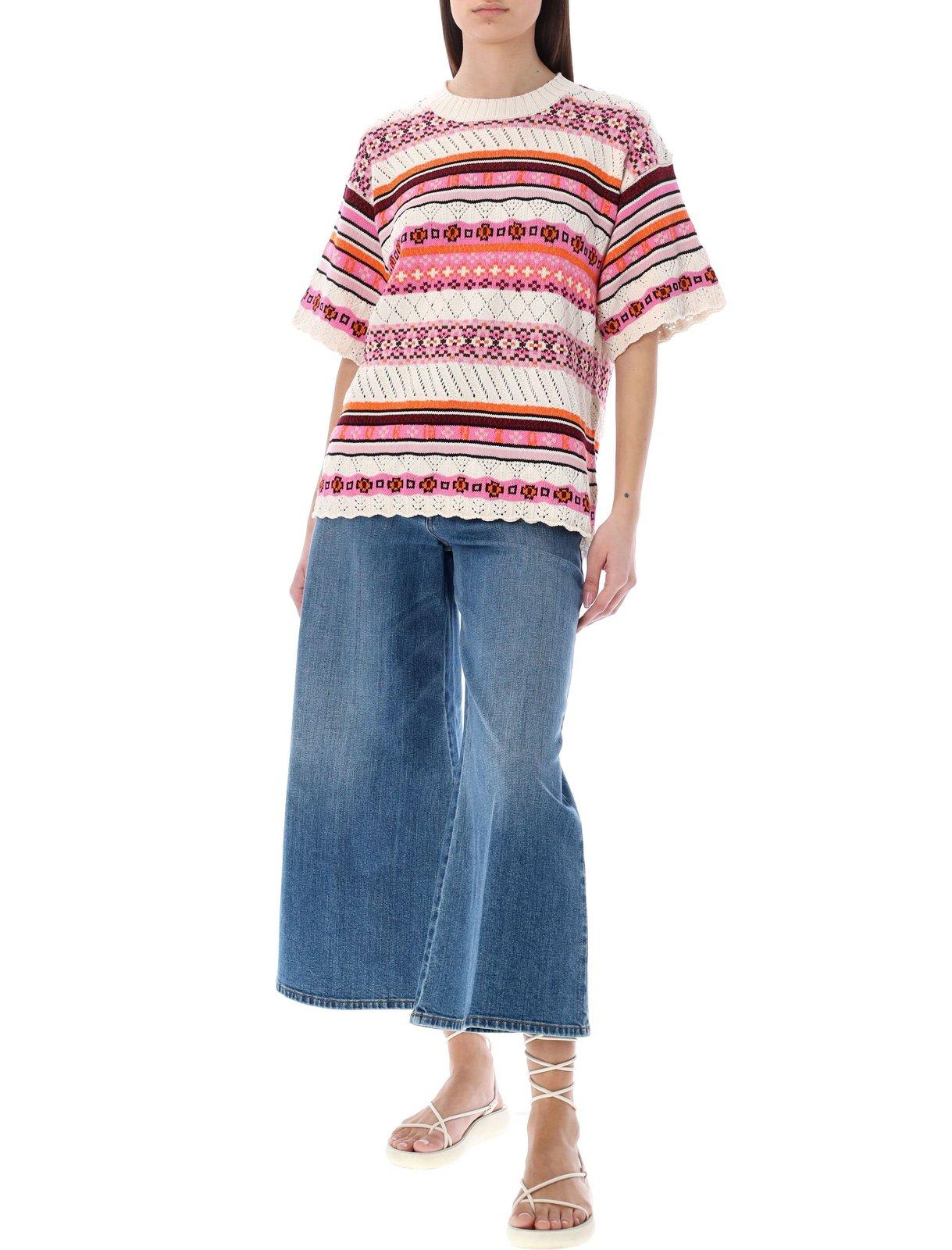 Shop Kenzo Crochet Short-sleeved Knitted Jumper In Pink