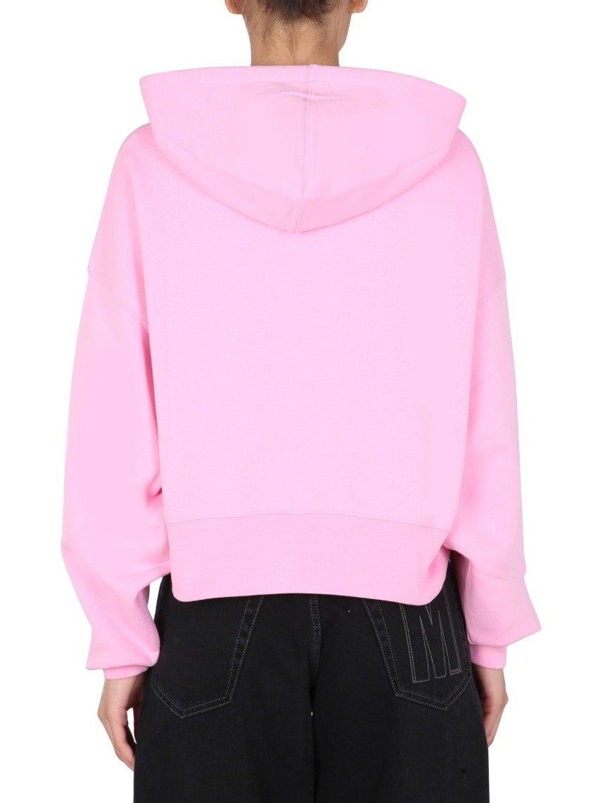 Shop Msgm Logo Printed Drawstring Hoodie In Pink