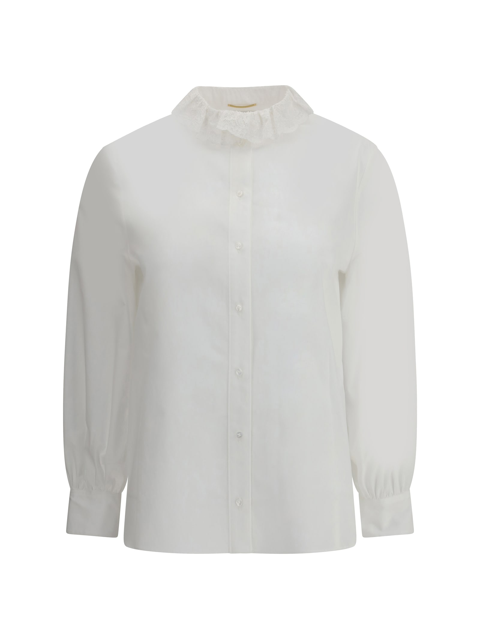 Saint Laurent Lace-trimmed Cotton Poplin Blouse In White