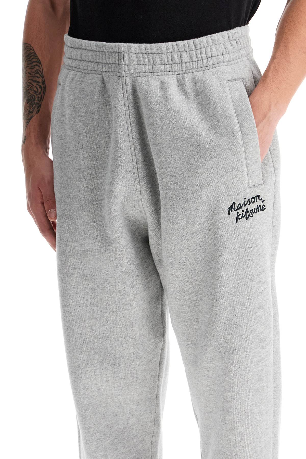 Shop Maison Kitsuné Comfort Joggers With Embroidery In Light Grey Melange (grey)