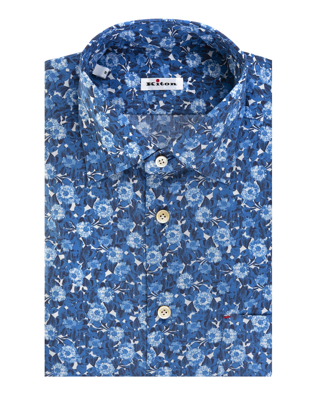 Kiton Azure-blue/white Cotton Floral-print Cotton Shirt