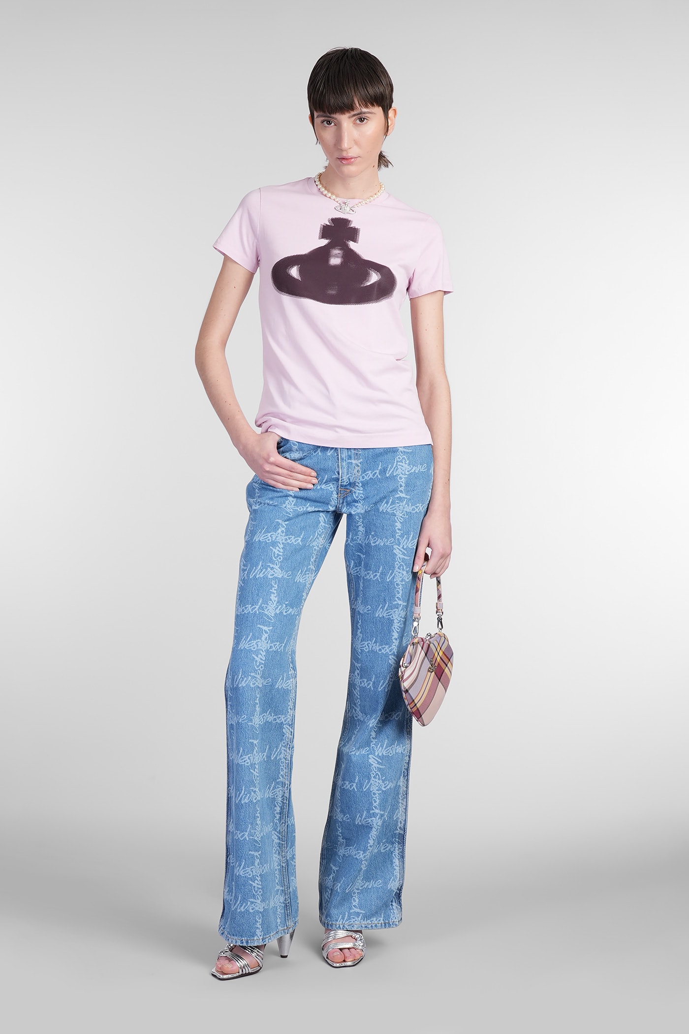 Vivienne Westwood Crew Neck Graphic Print Spray-paint Effect Top In Rose-pink