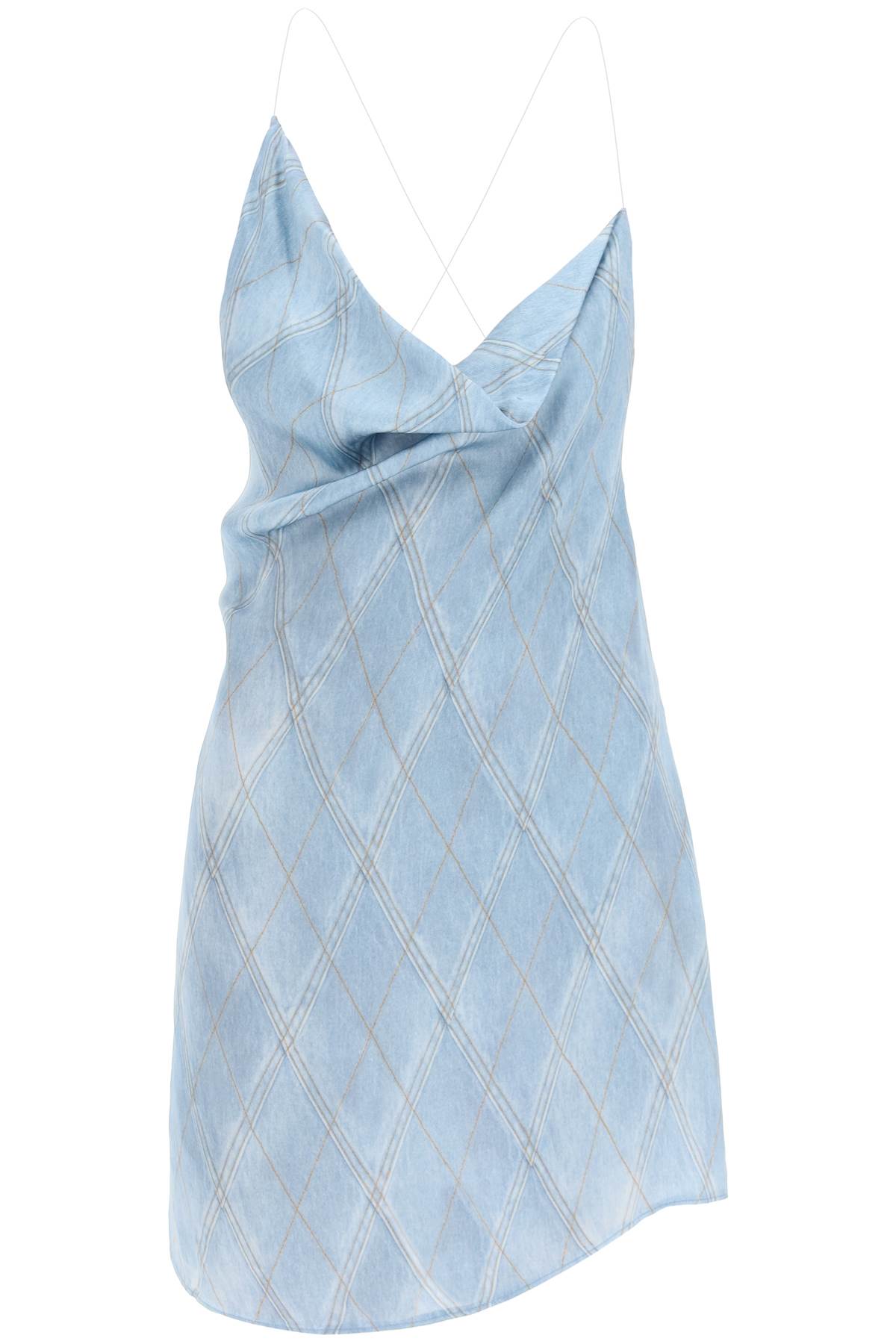 Shop Y/project Satin Slip Dress In Light Blue Check (light Blue)