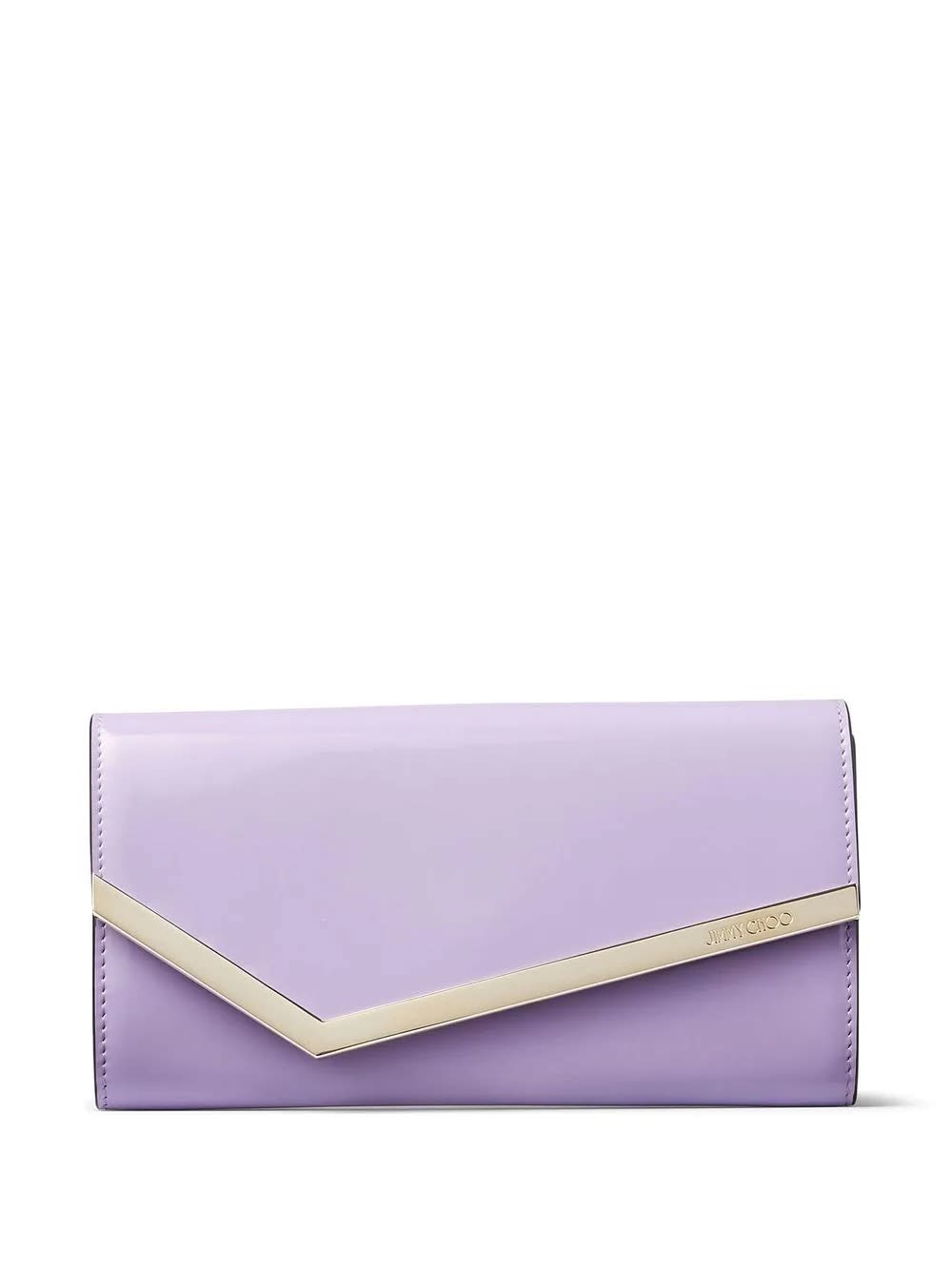 JIMMY CHOO EMMIE CLUTCH BAG IN WISTERIA PATENT LEATHER