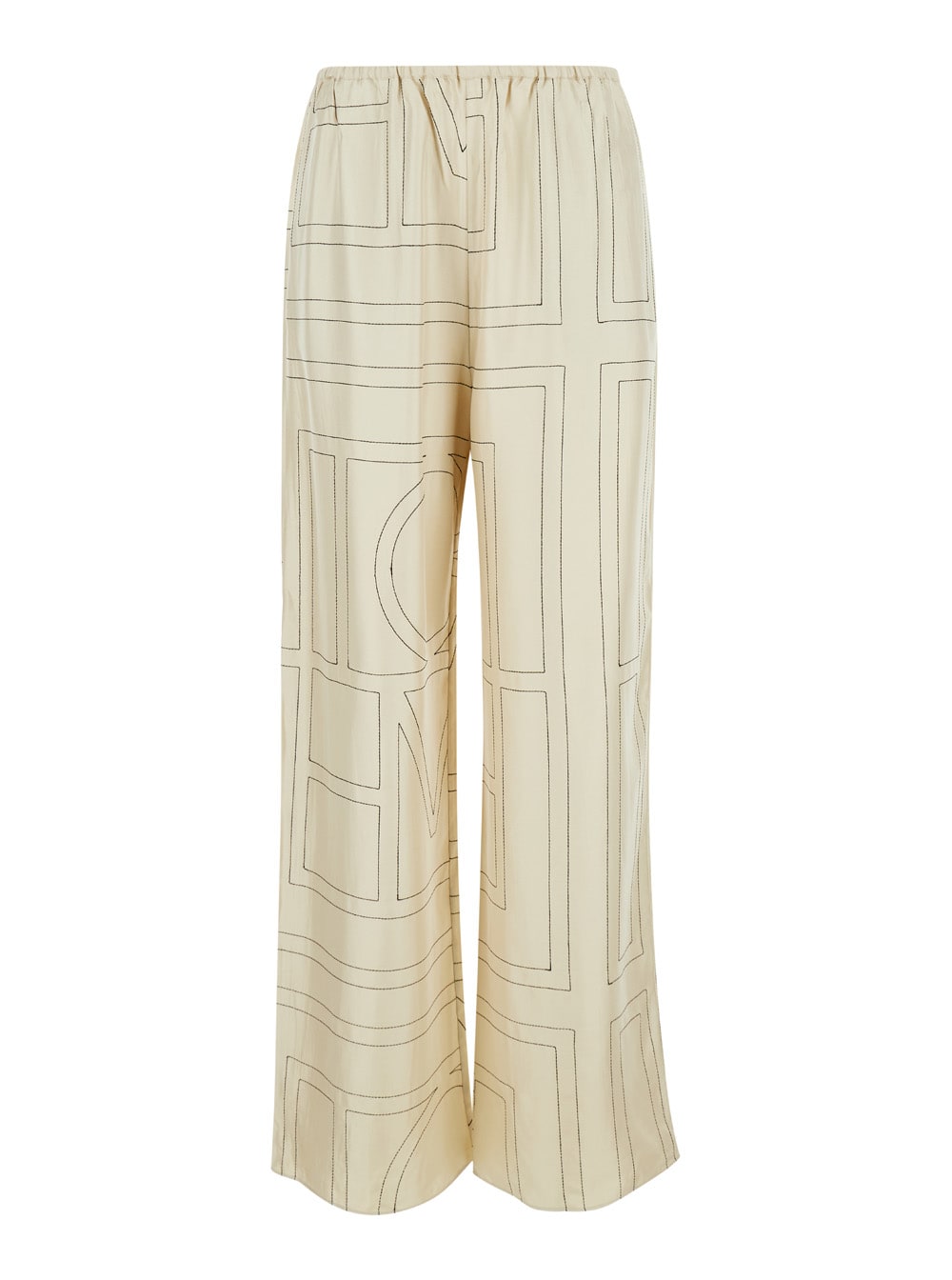 Totême White Pants With All-over Monogram In Silk Woman