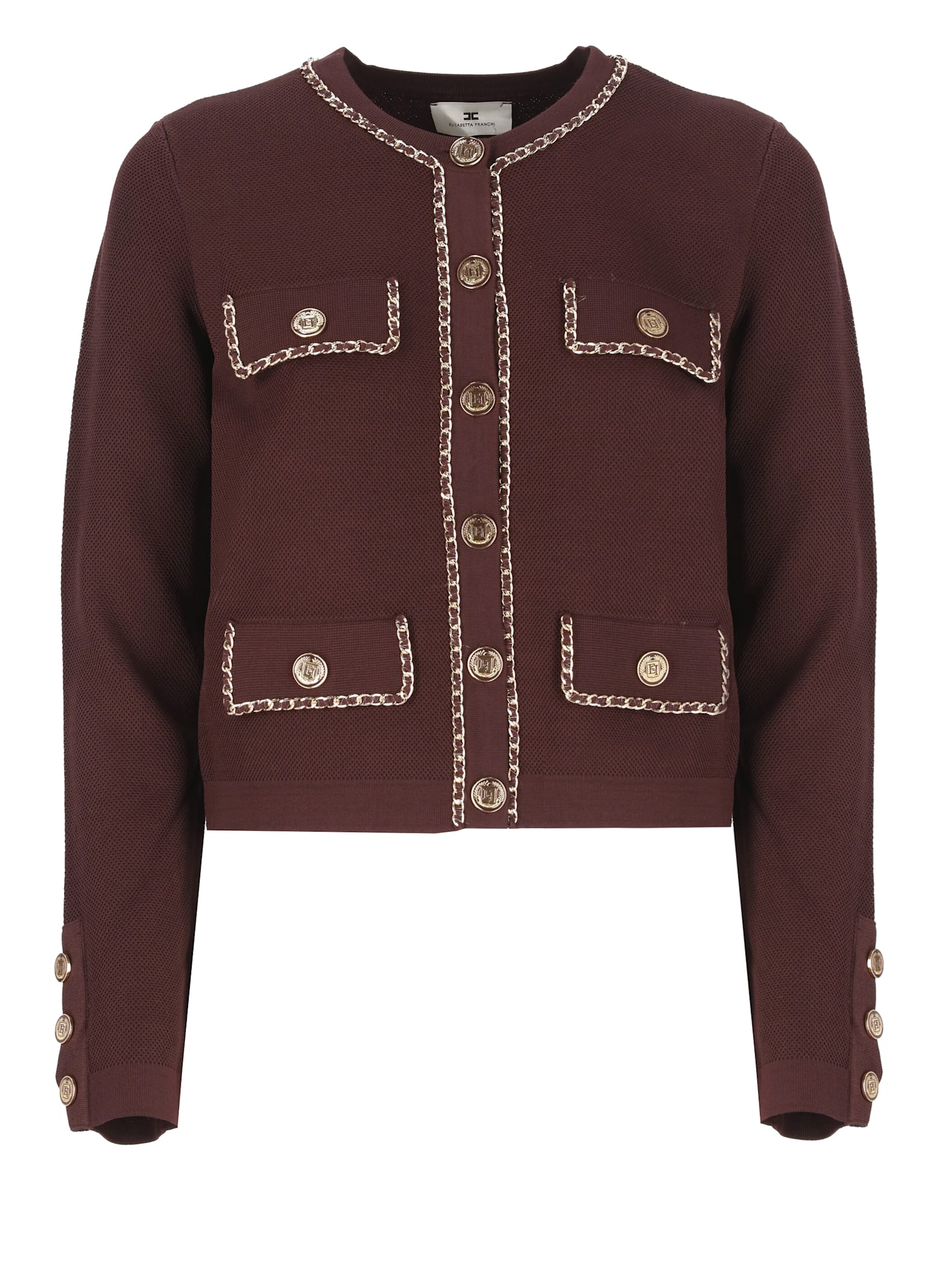 Shop Elisabetta Franchi Viscose Cardigan In Bordeaux