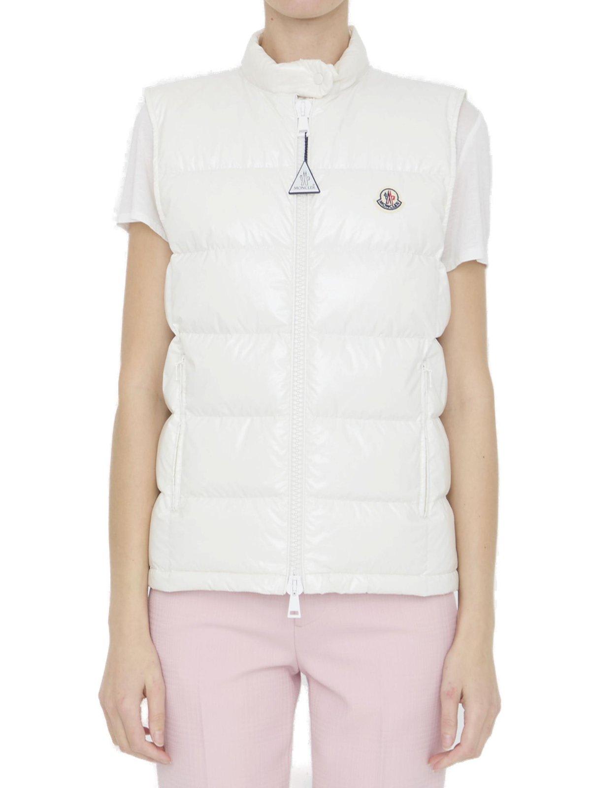Shop Moncler Logo Patch Zip-up Gilet In White