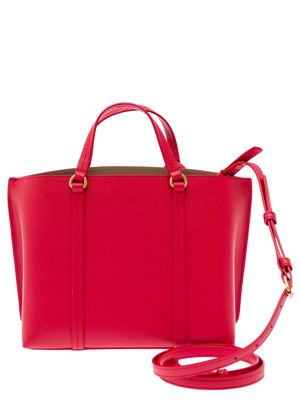Shop Pinko Classic Red Tote Bag With Logo Charm In Leather Woman