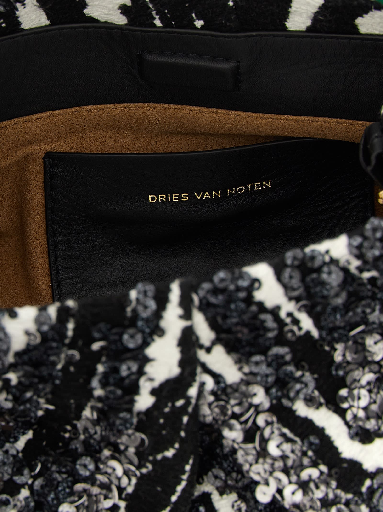 Dries Van Noten Small Pleated Jacquard With Resin Handle Bags In Black