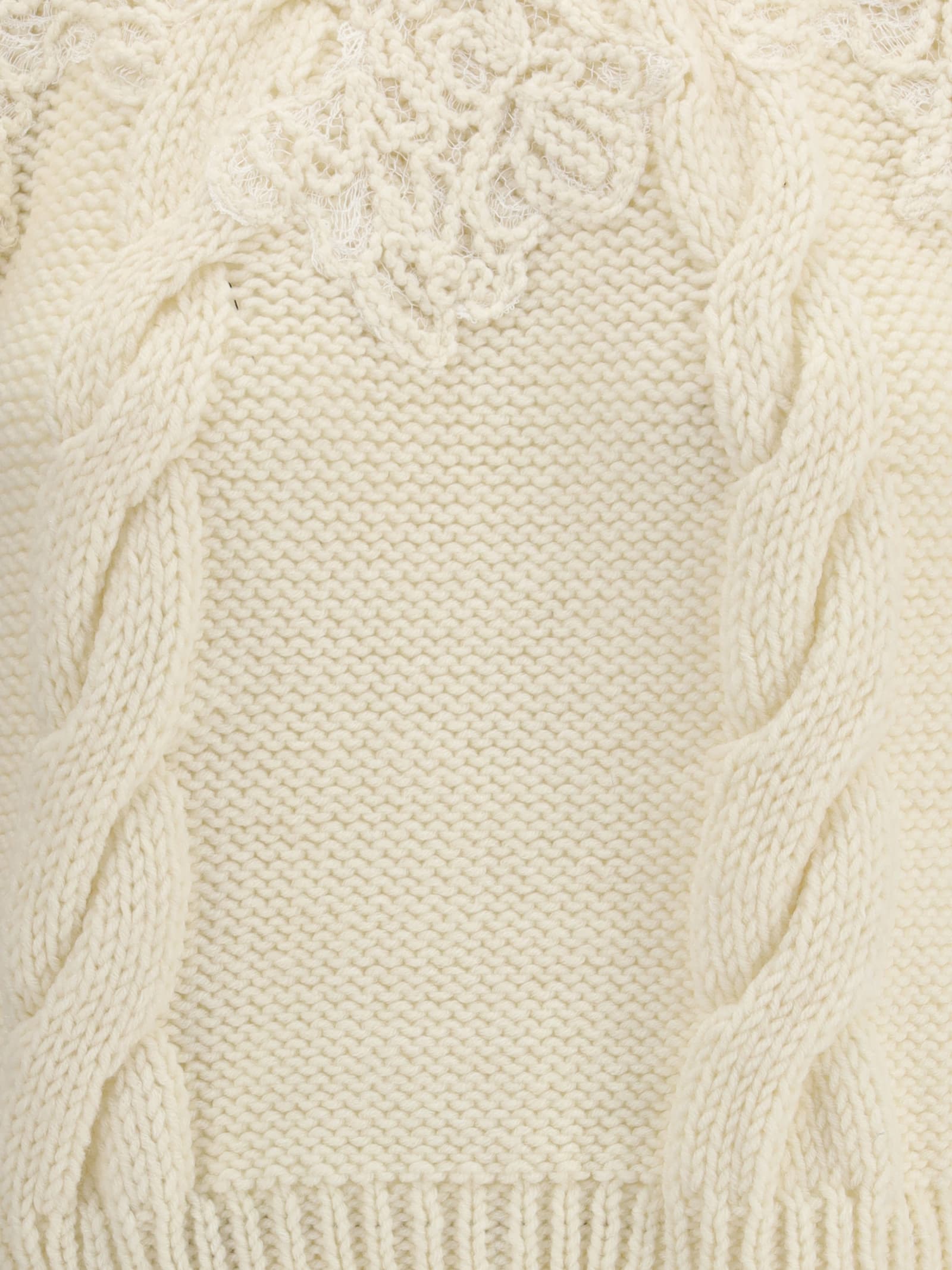 Ermanno Scervino Lace-insert Cable-knit Sweater In Neutral