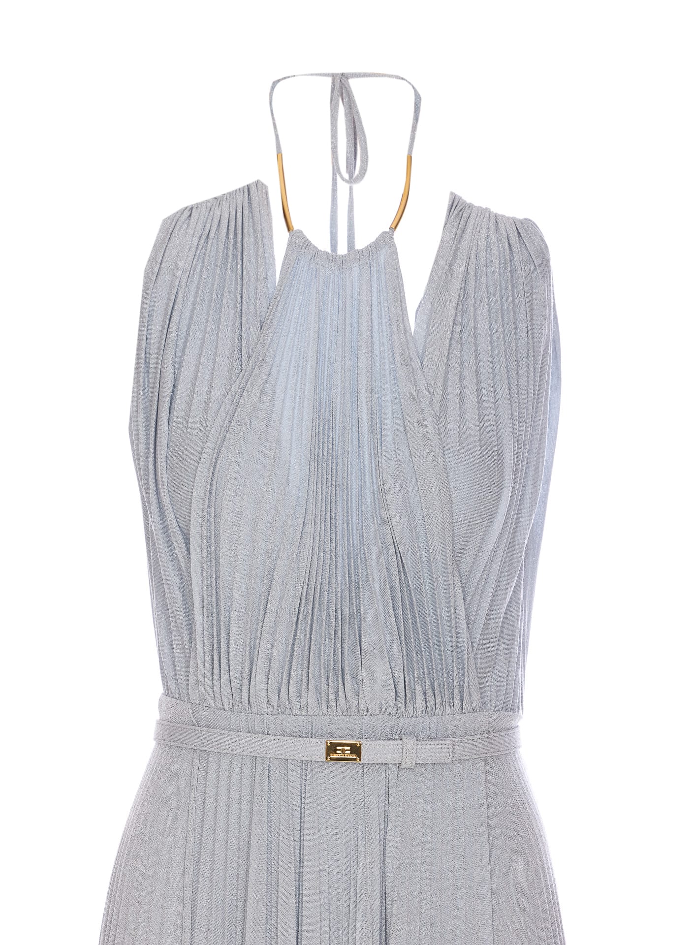 Elisabetta Franchi Knee Length Sleeveless Dress With Belted Waist In Gray