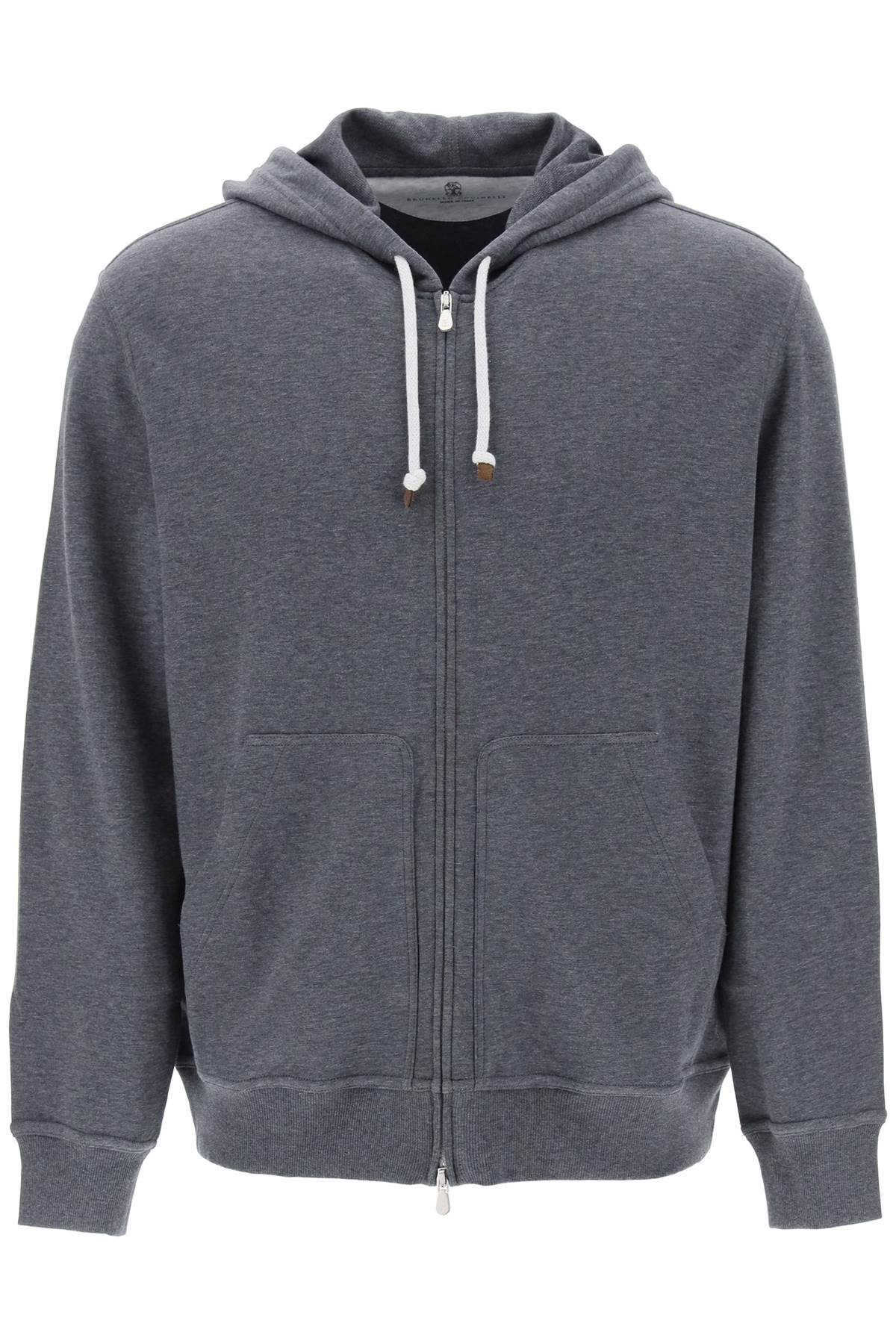 Hoodie With Zipper In Techno Cotton