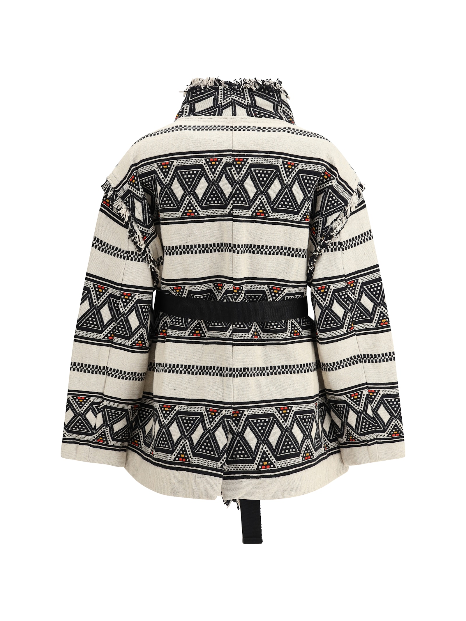 Isabel Marant Étoile Josialo Belted Frayed Cotton-blend Jacquard Jacket In Ecru/black