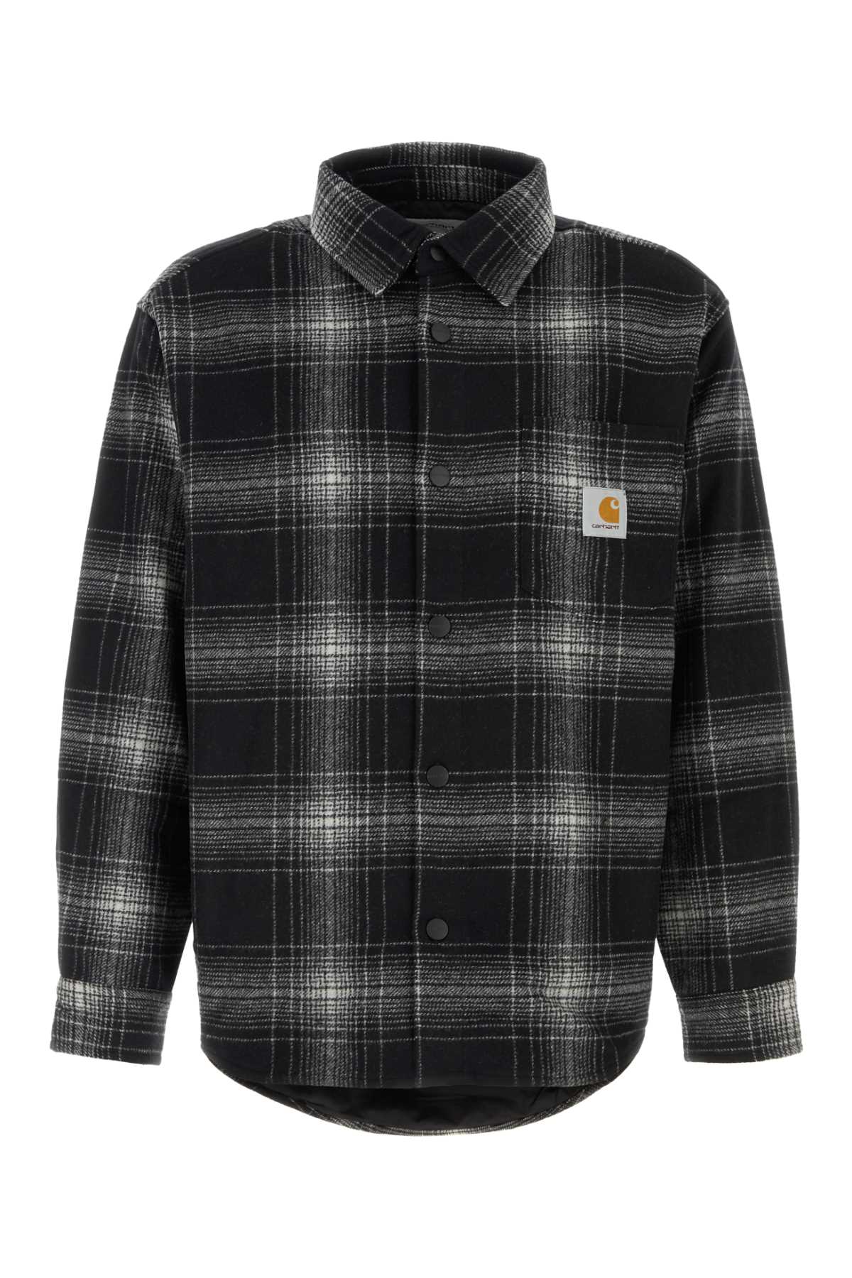 Carhartt Plaid Wool Blend Button-up Shirt With Classic Detailing In Black